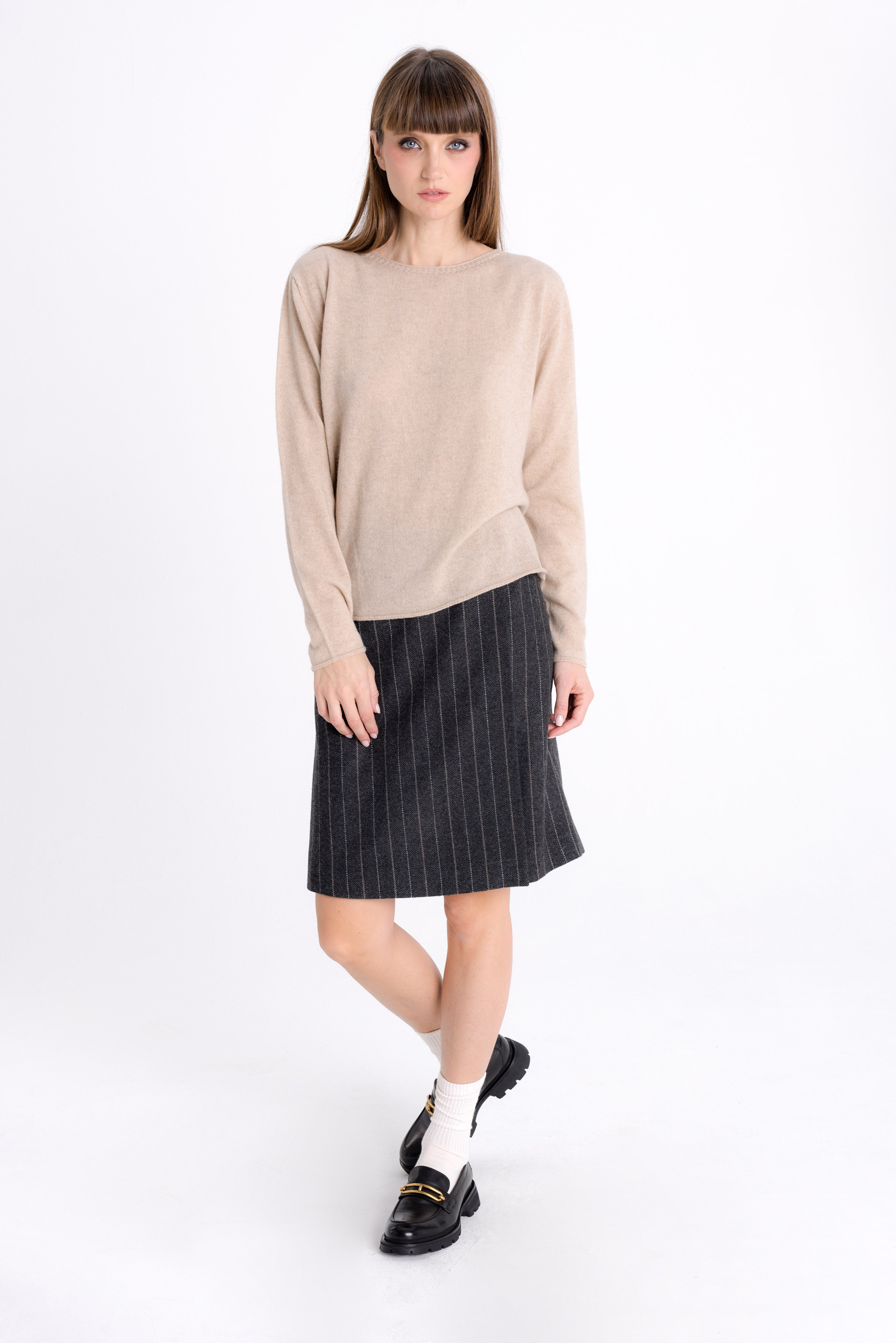 A-LINE GREY STRIPED SKIRT