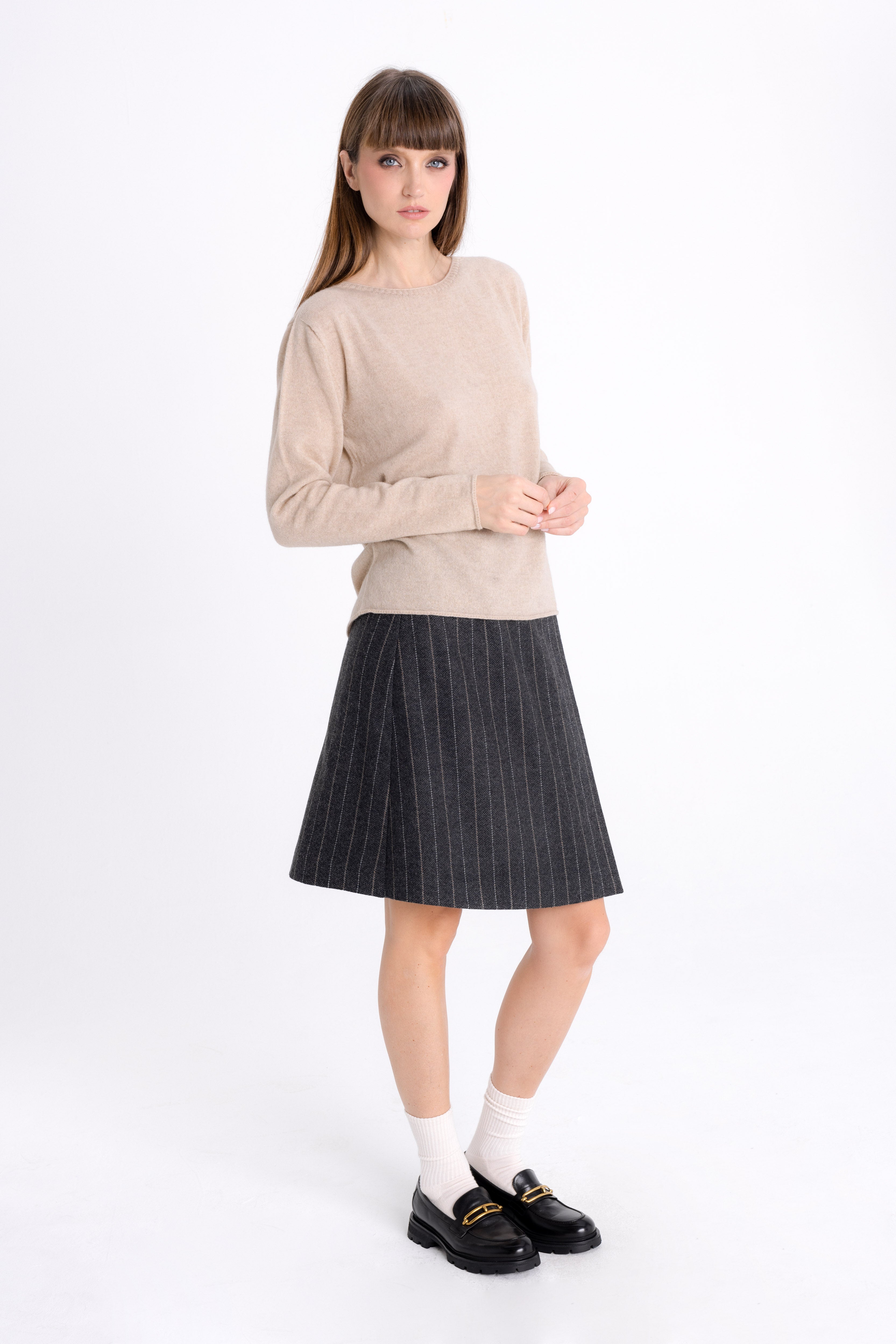 A-LINE GREY STRIPED SKIRT