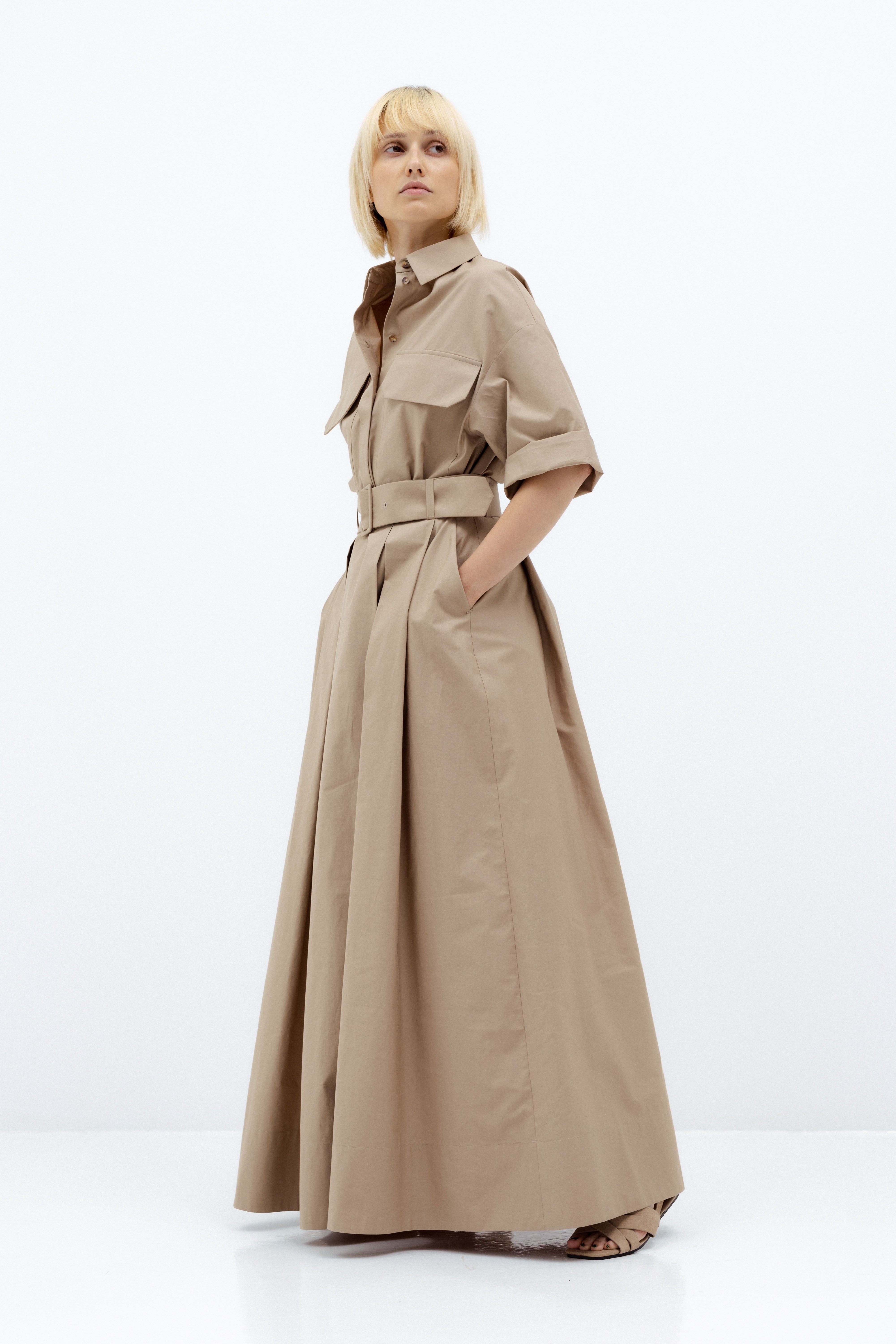 SAND-COLORED MAXI SKIRT WITH PLEATS