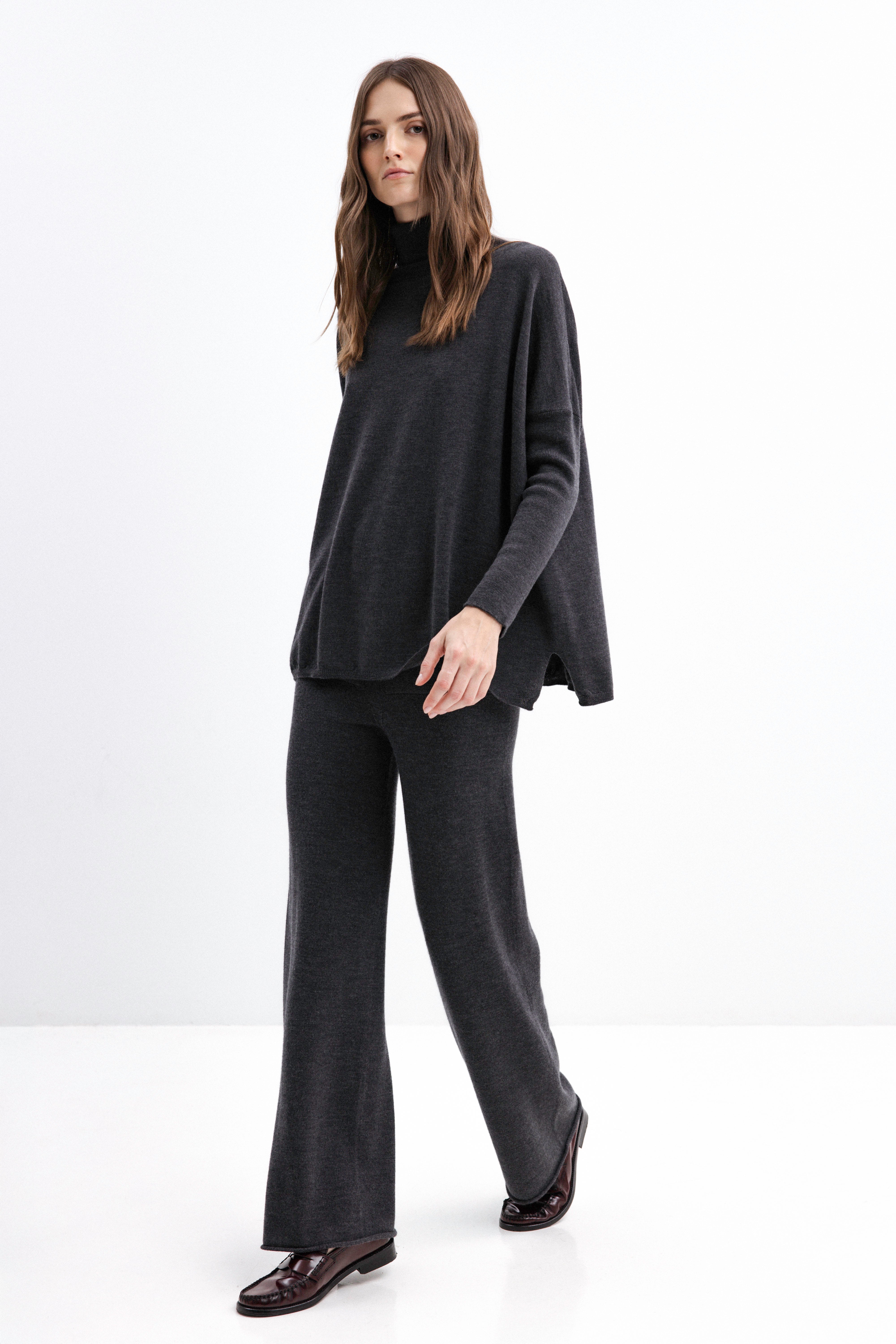 HIGH NECK MERINO WOOL DARK GREY SWEATER