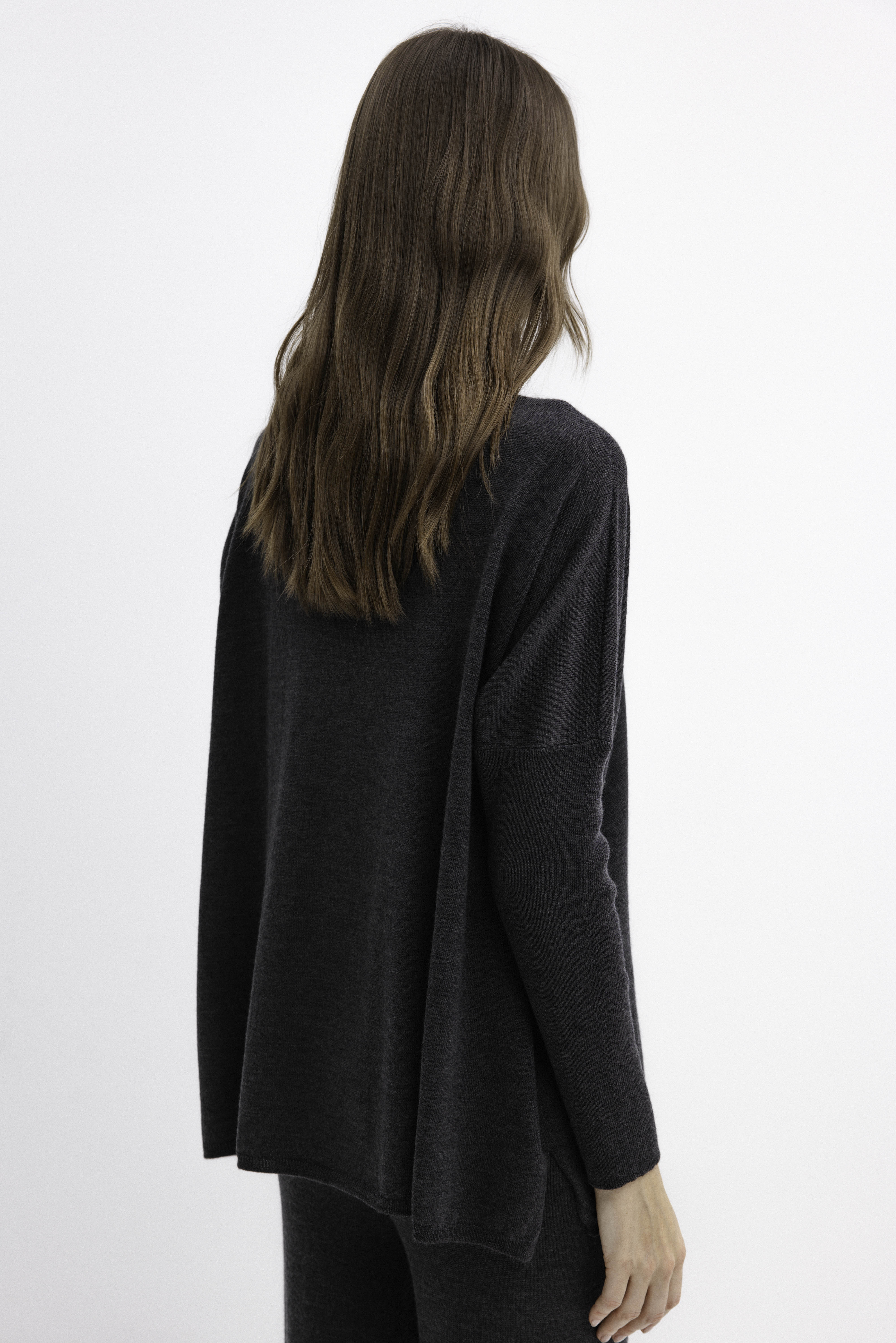 HIGH NECK MERINO WOOL DARK GREY SWEATER