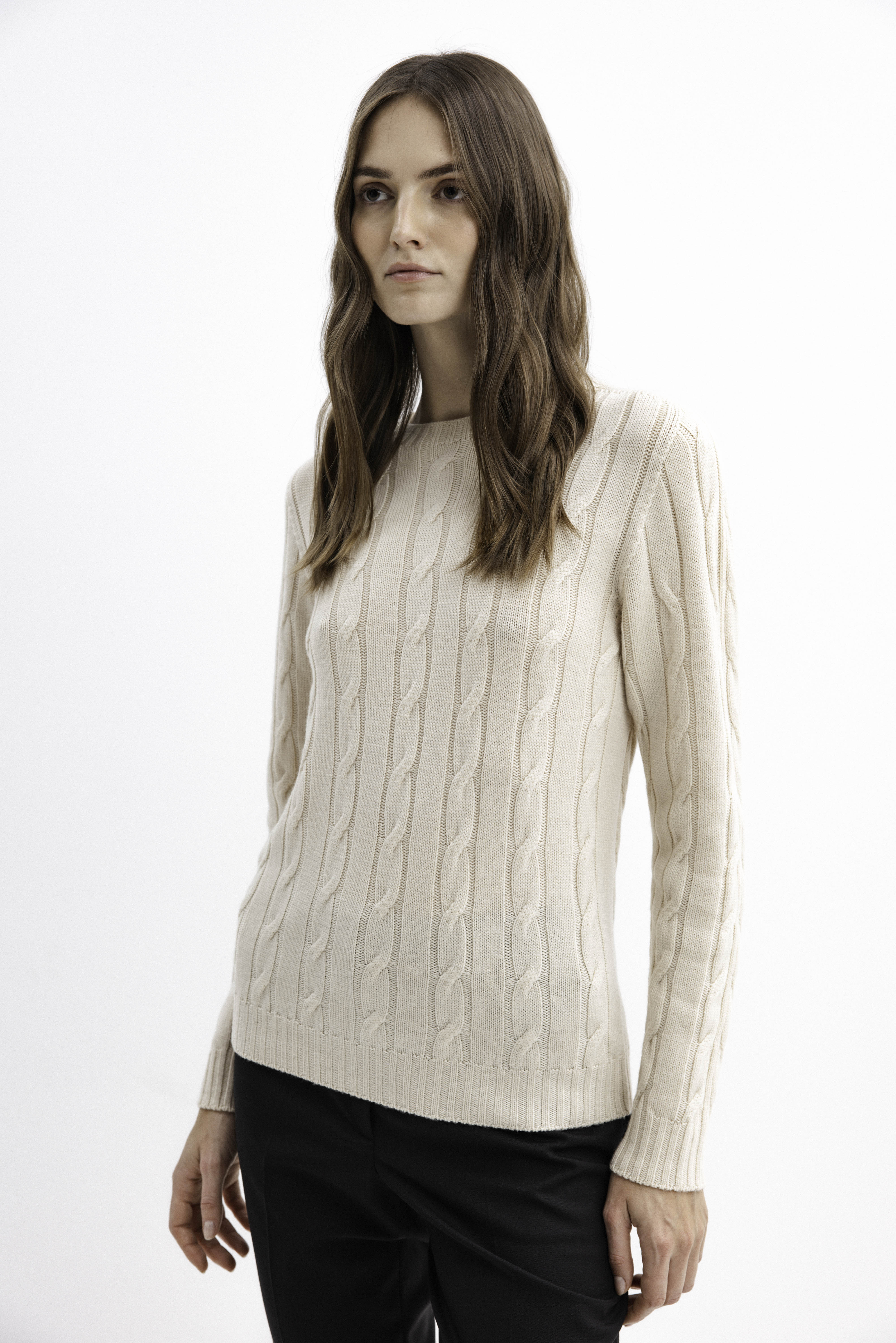 MILK BRAIDED MERINO WOOL SWEATER
