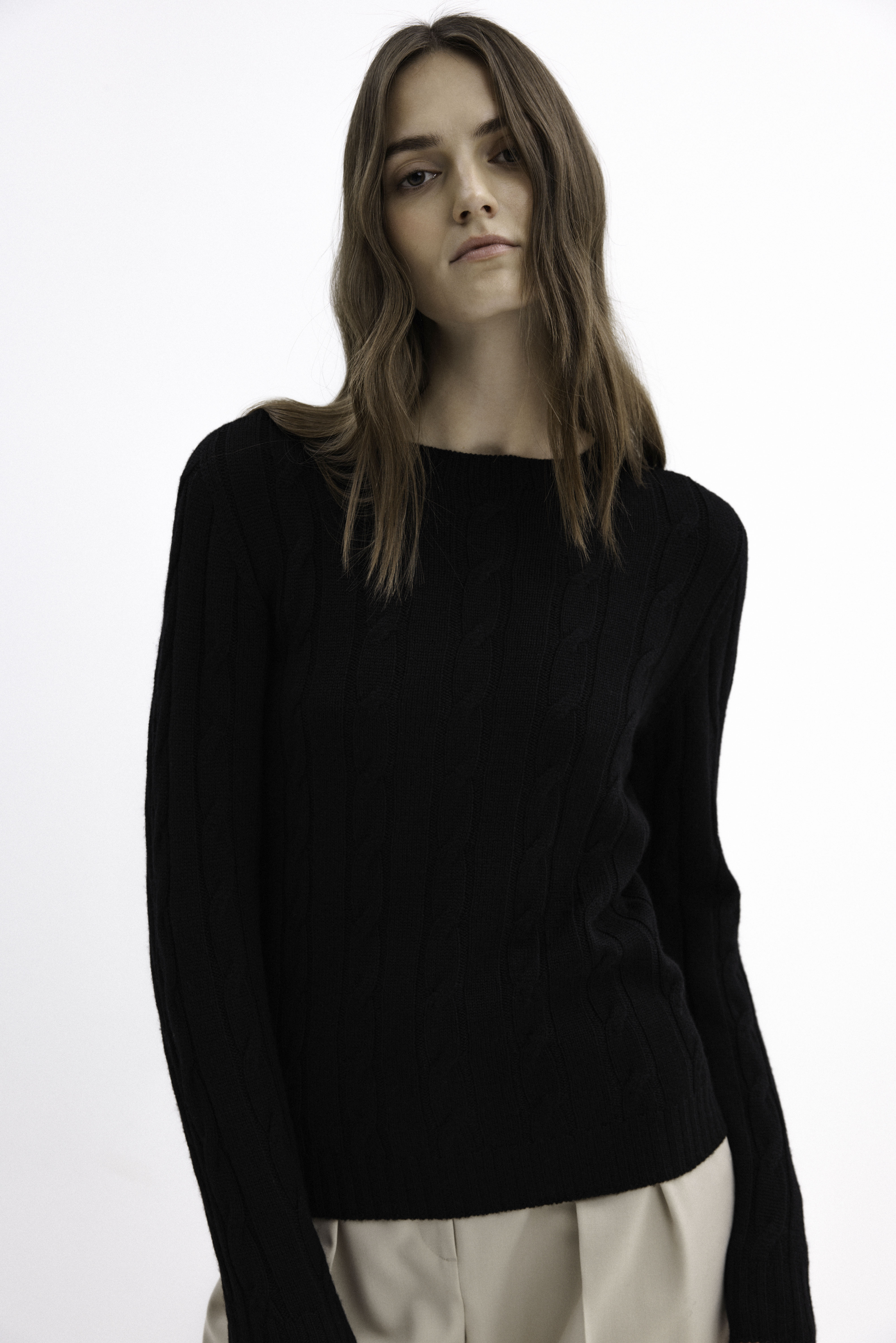 BLACK BRAIDED MERINO WOOL SWEATER