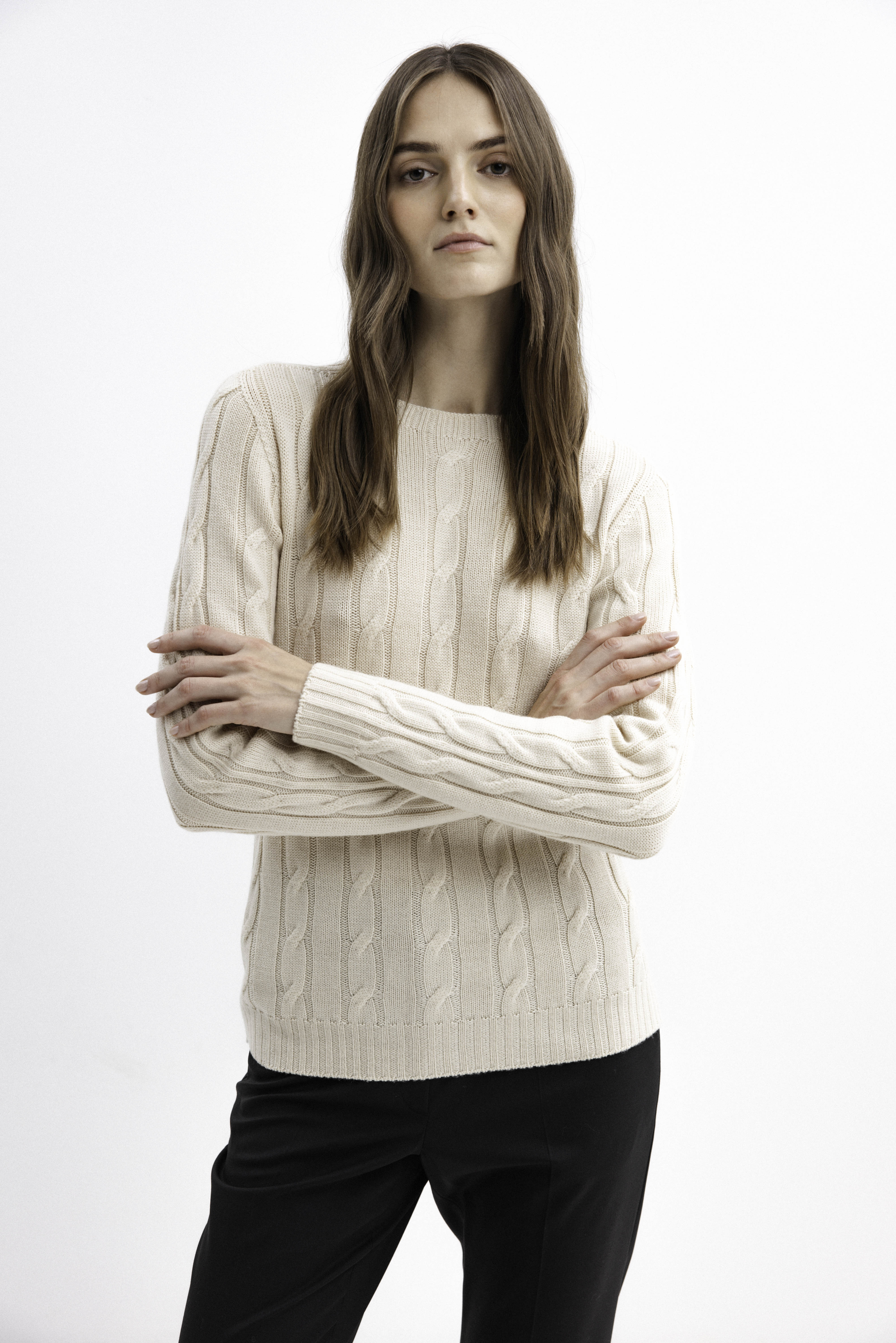 MILK BRAIDED MERINO WOOL SWEATER