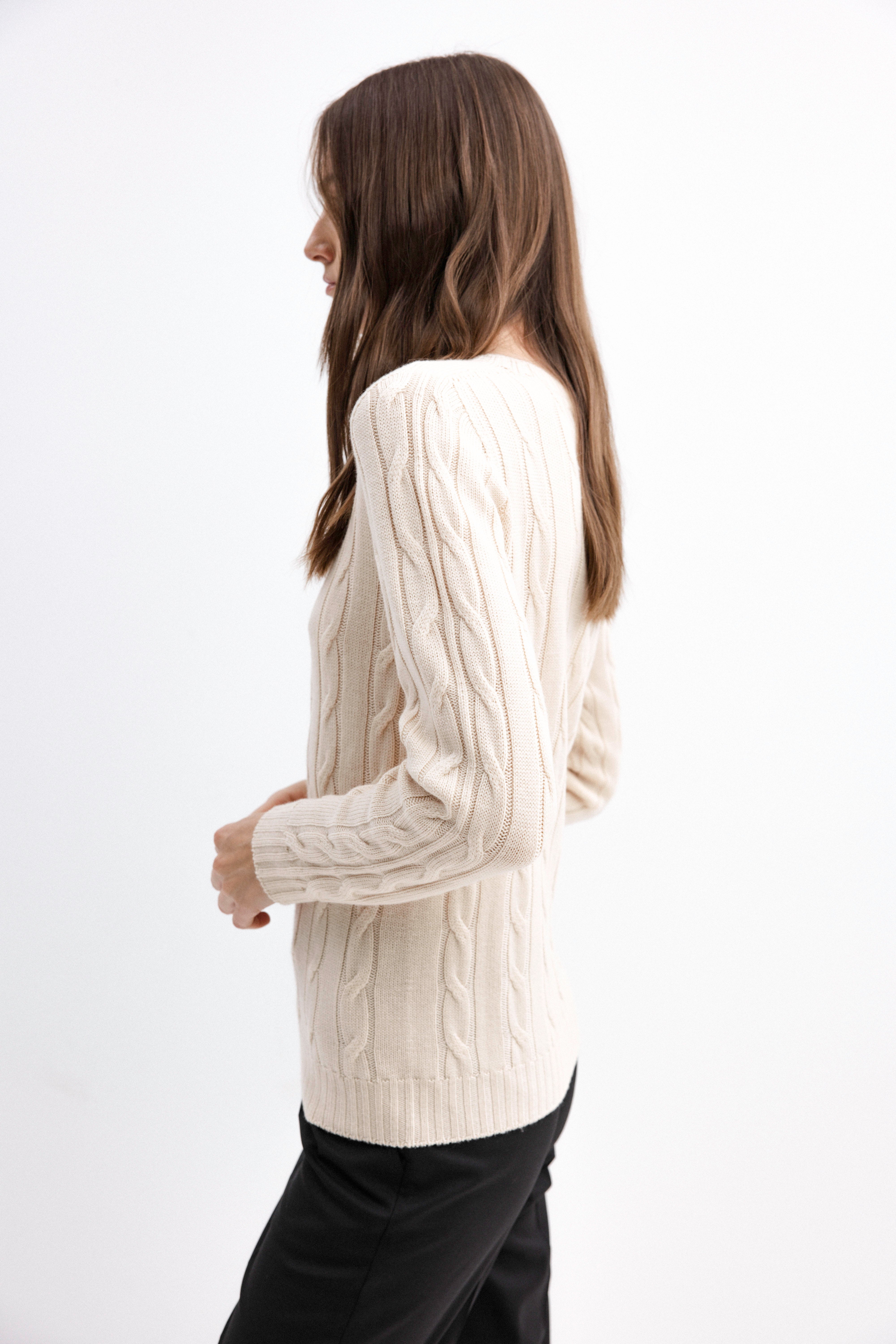 MILK BRAIDED MERINO WOOL SWEATER
