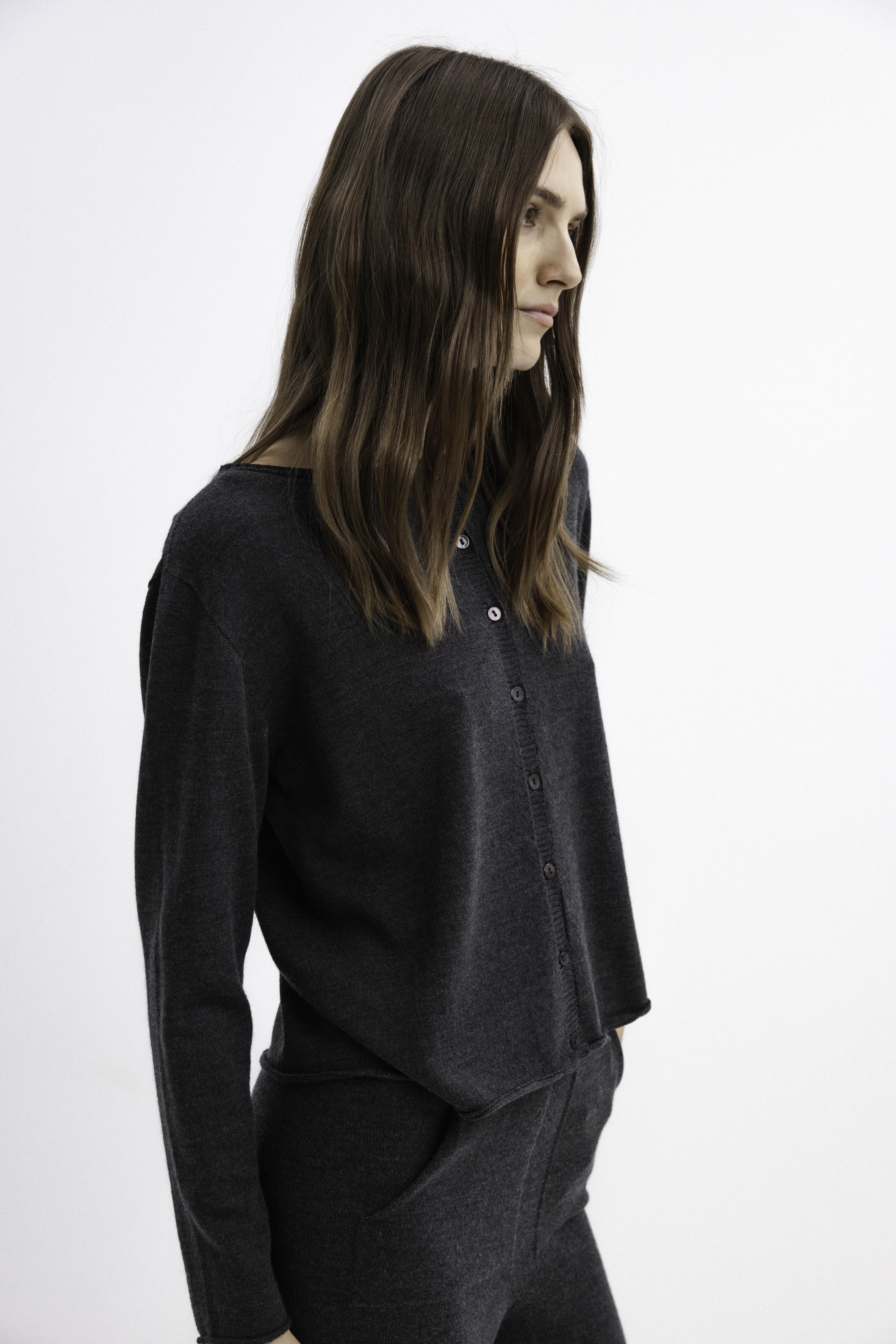 DARK GREY MERINO WOOL SWEATER WITH BUTTONS