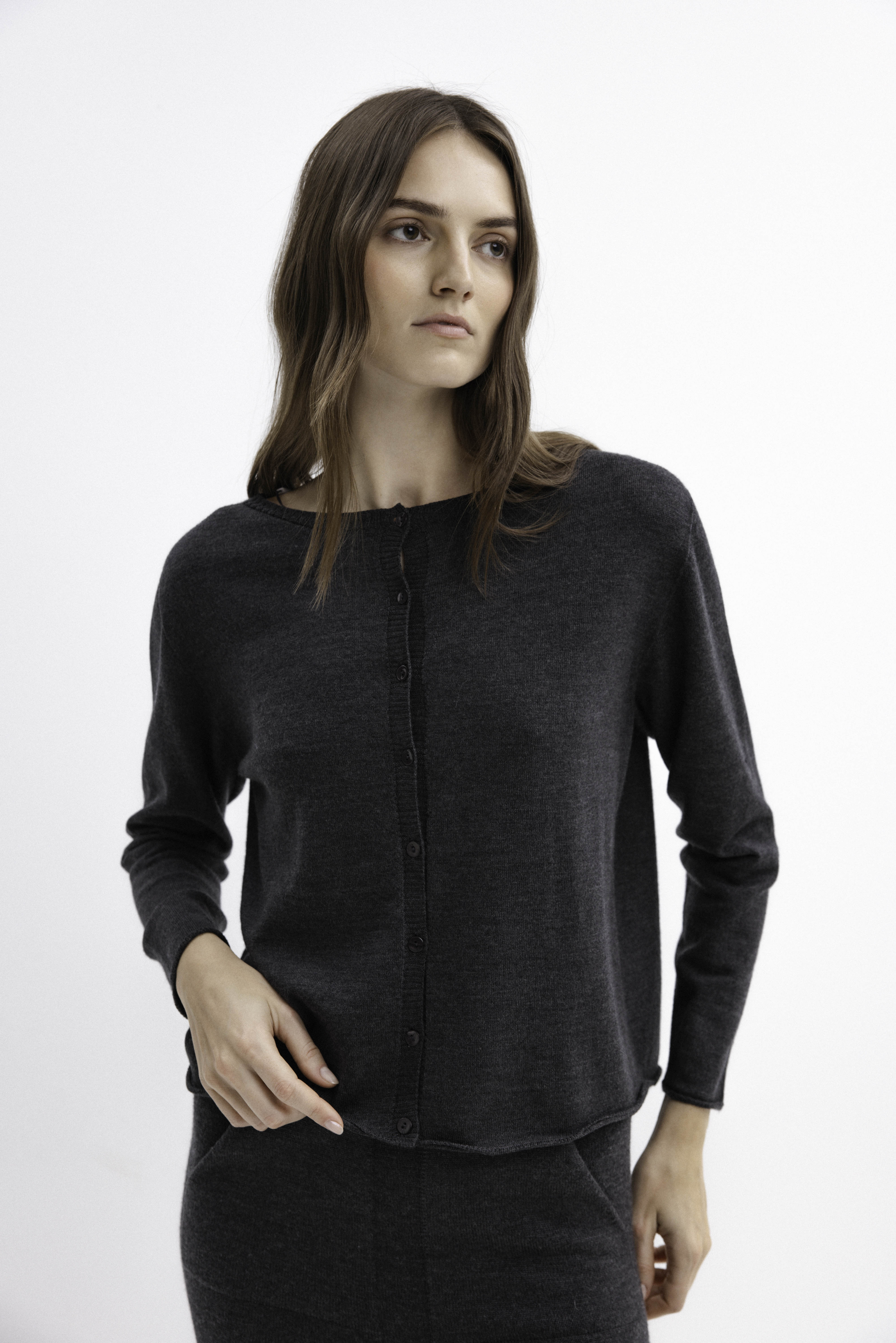 DARK GREY MERINO WOOL SWEATER WITH BUTTONS