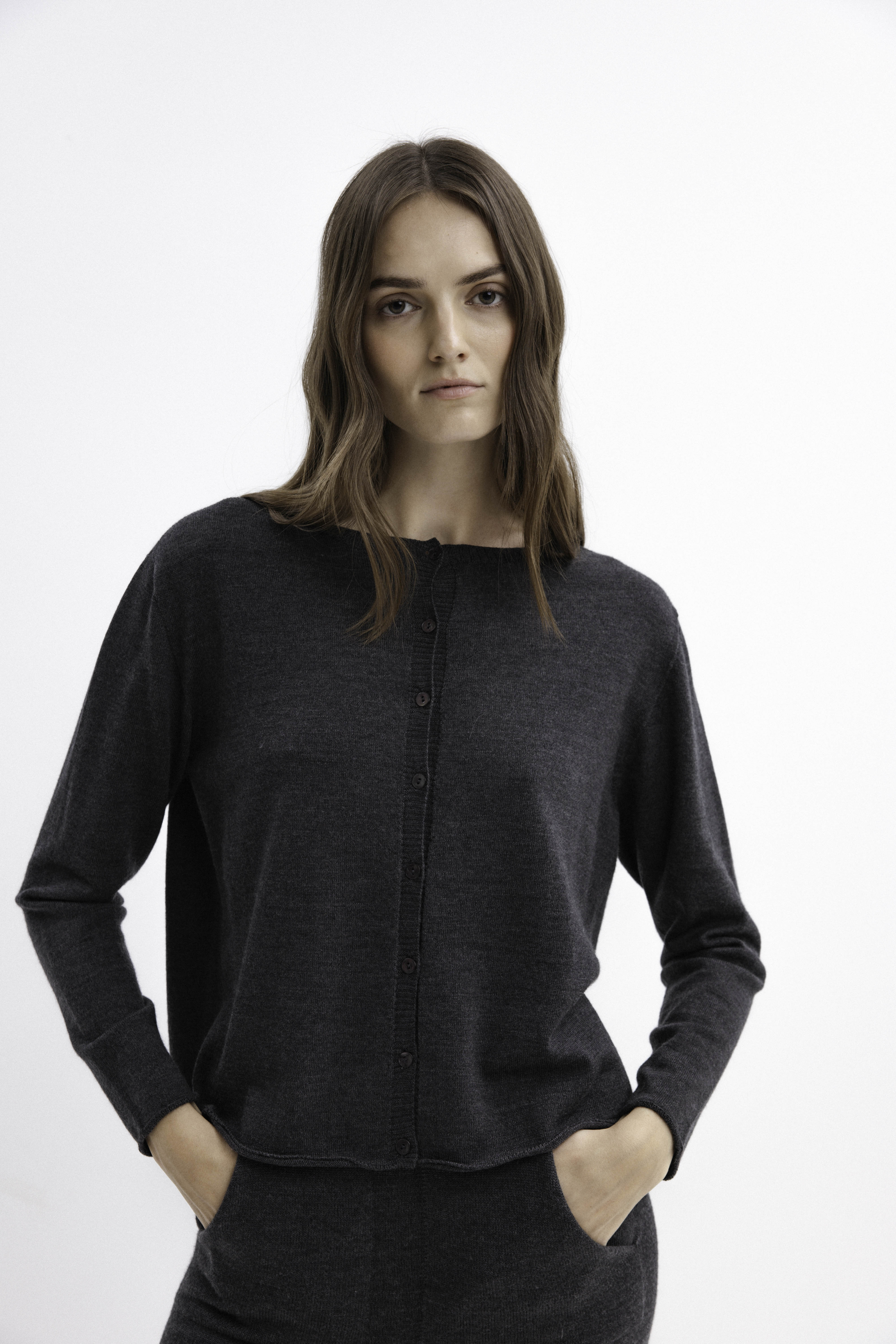 DARK GREY MERINO WOOL SWEATER WITH BUTTONS