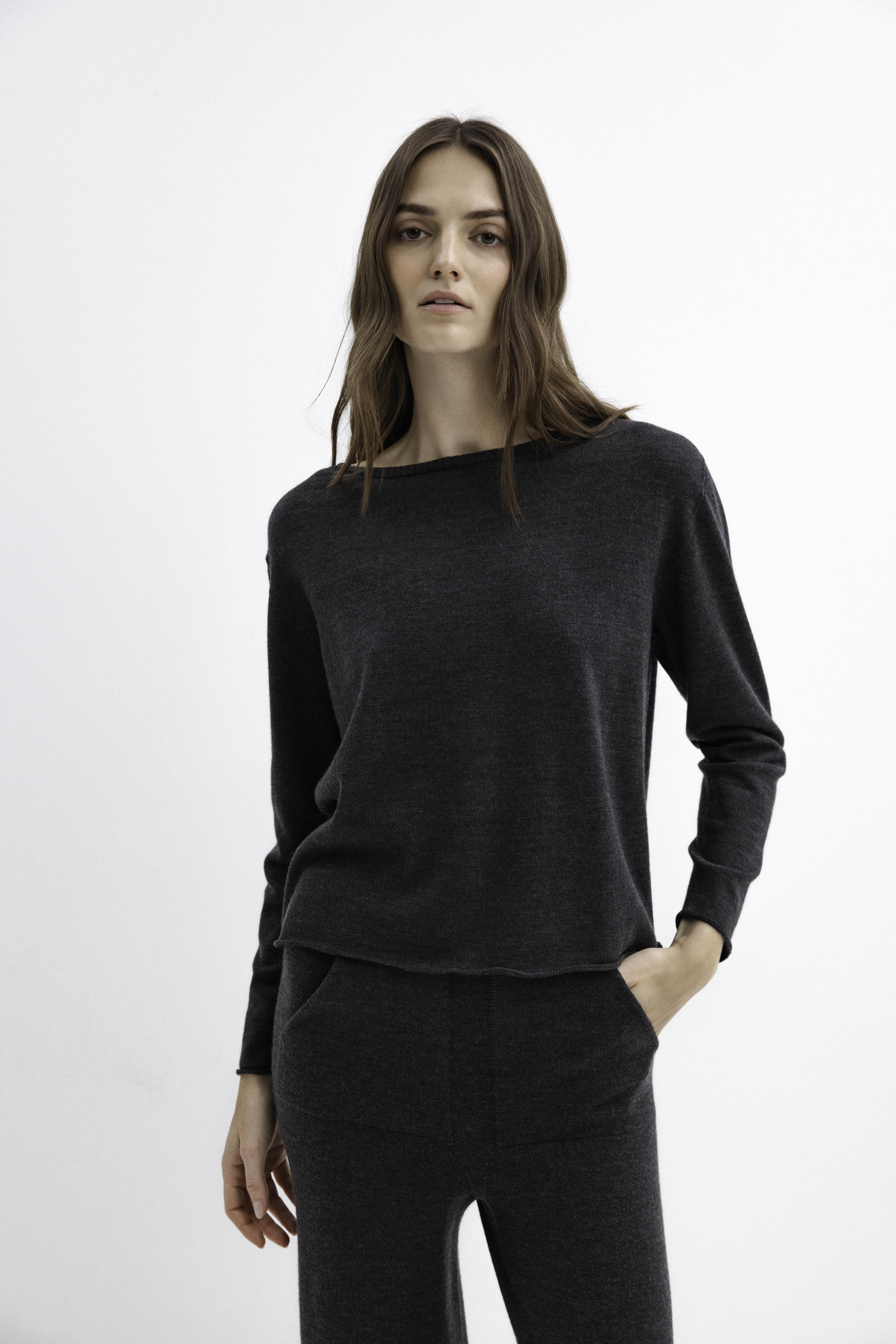 DARK GREY MERINO WOOL SWEATER WITH BUTTONS
