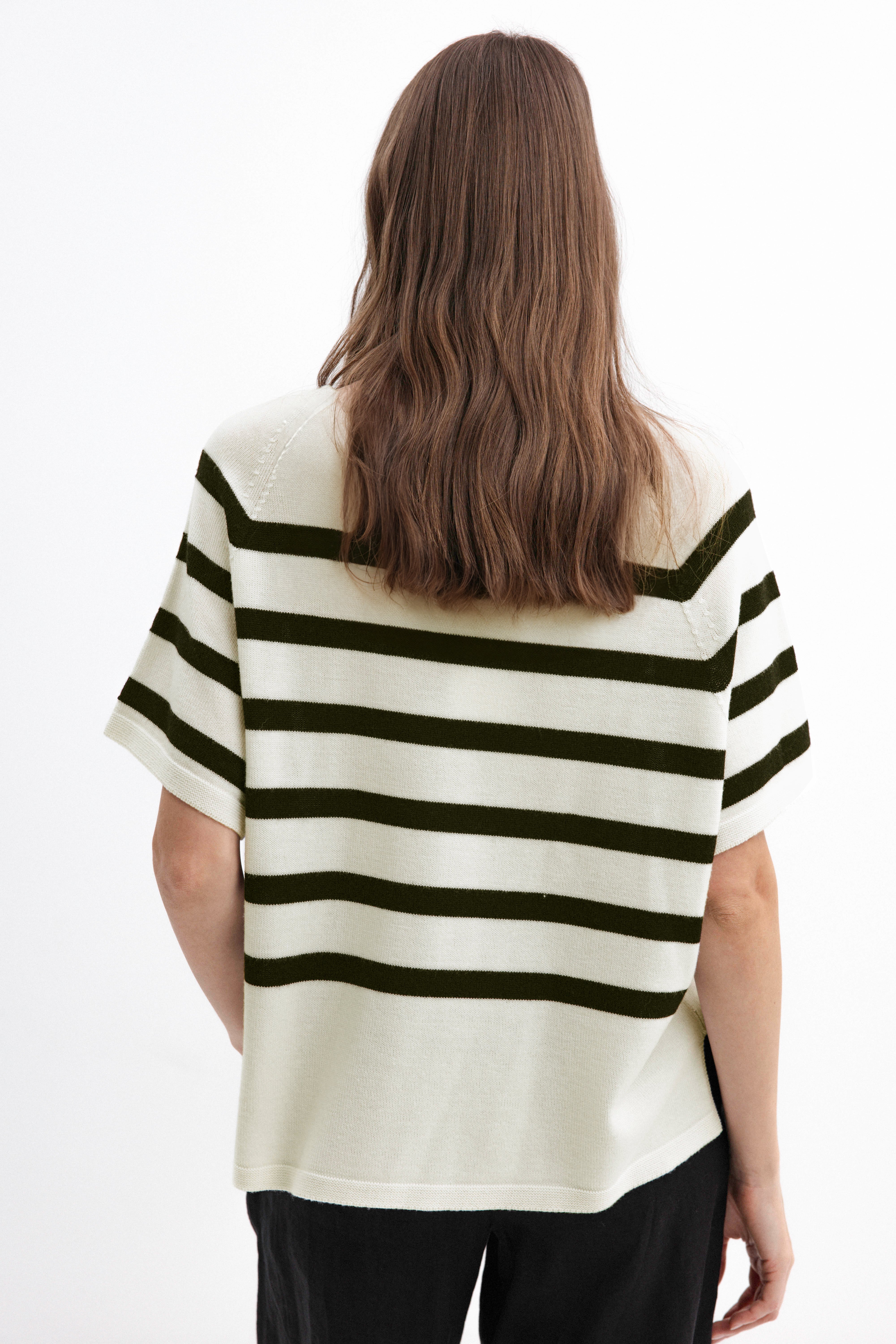 MERINO WOOL STRIPED SHORT-SLEEVE SWEATER