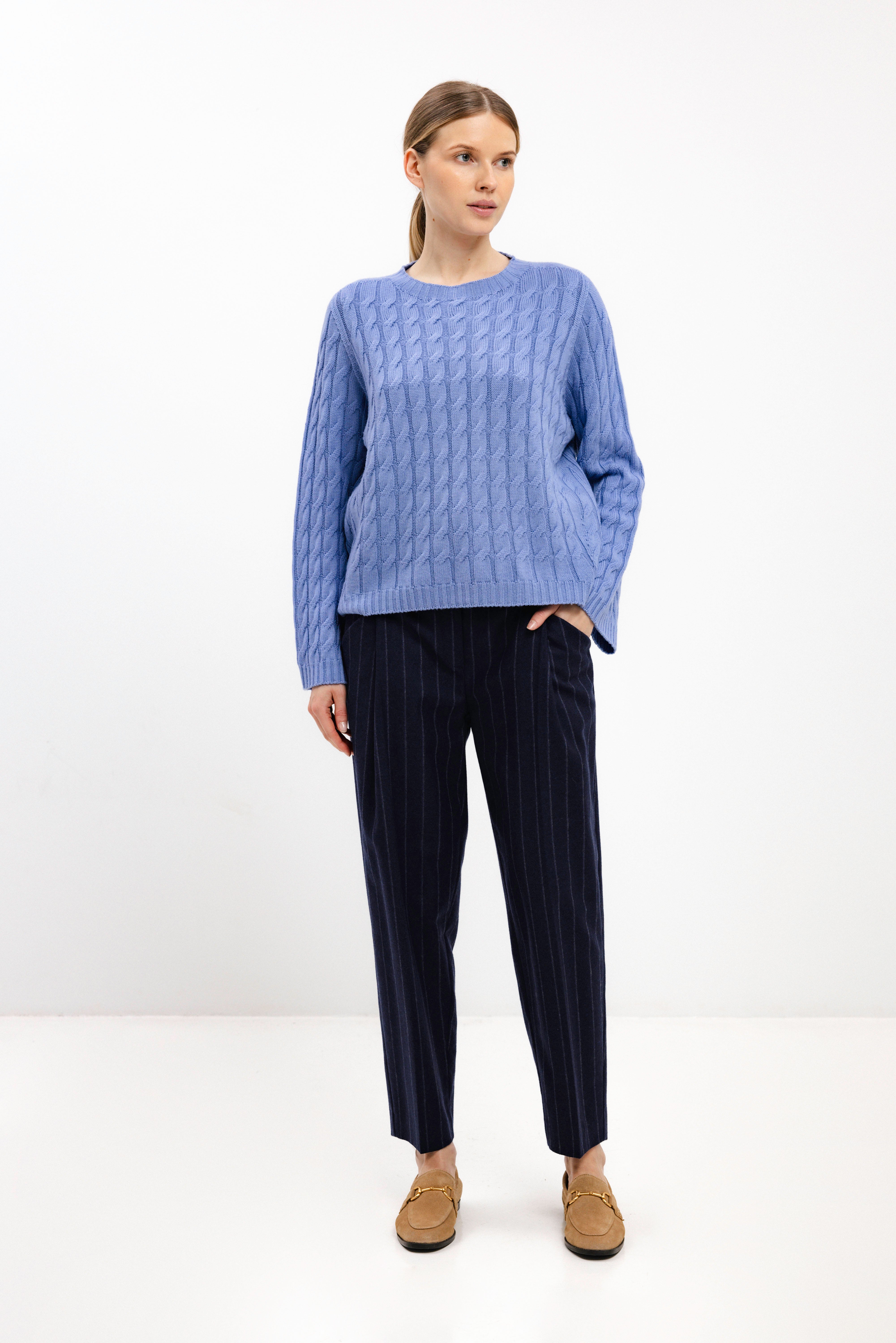 LIGHT BLUE MERINO WOOL SWEATER WITH BRAIDS