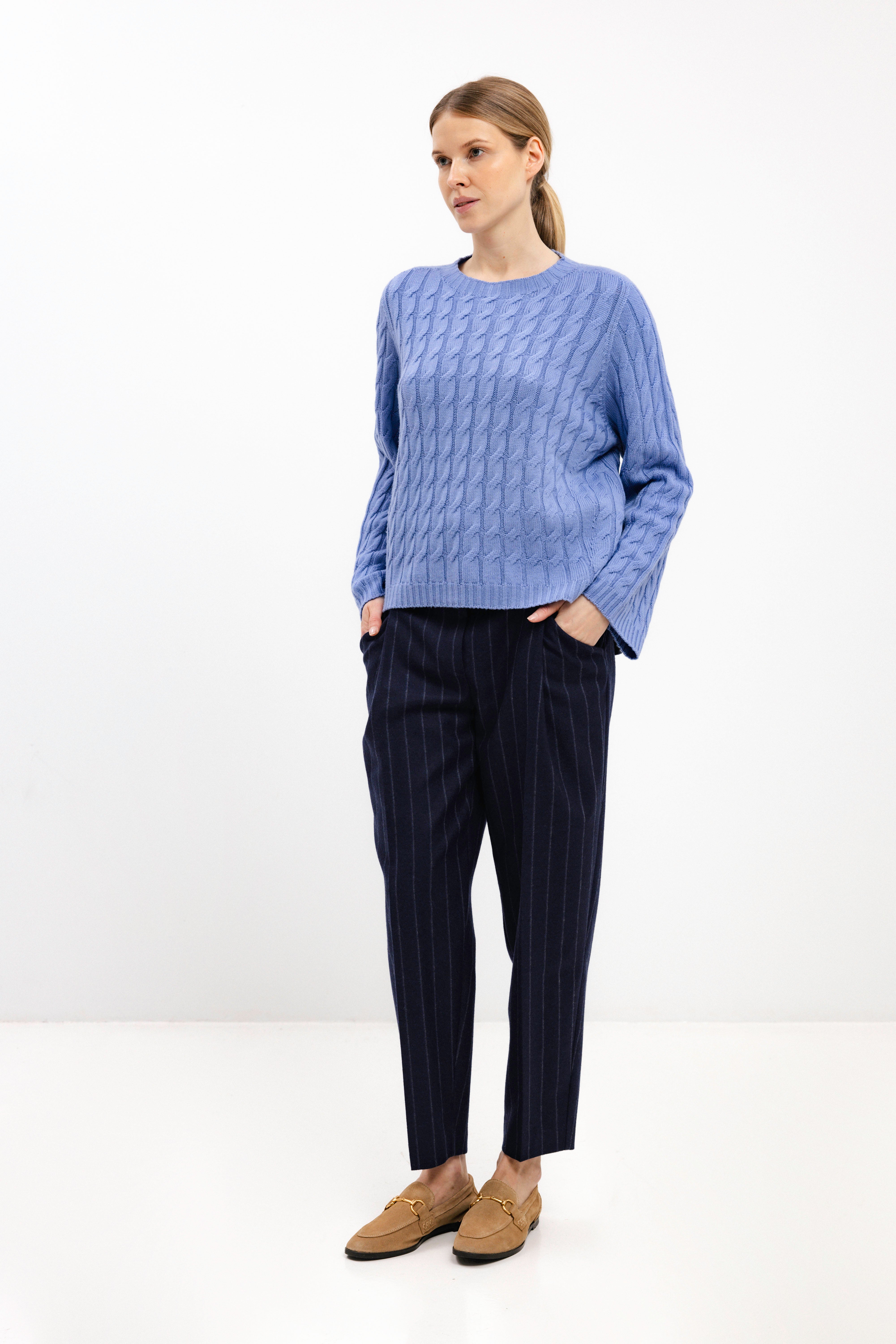 LIGHT BLUE MERINO WOOL SWEATER WITH BRAIDS