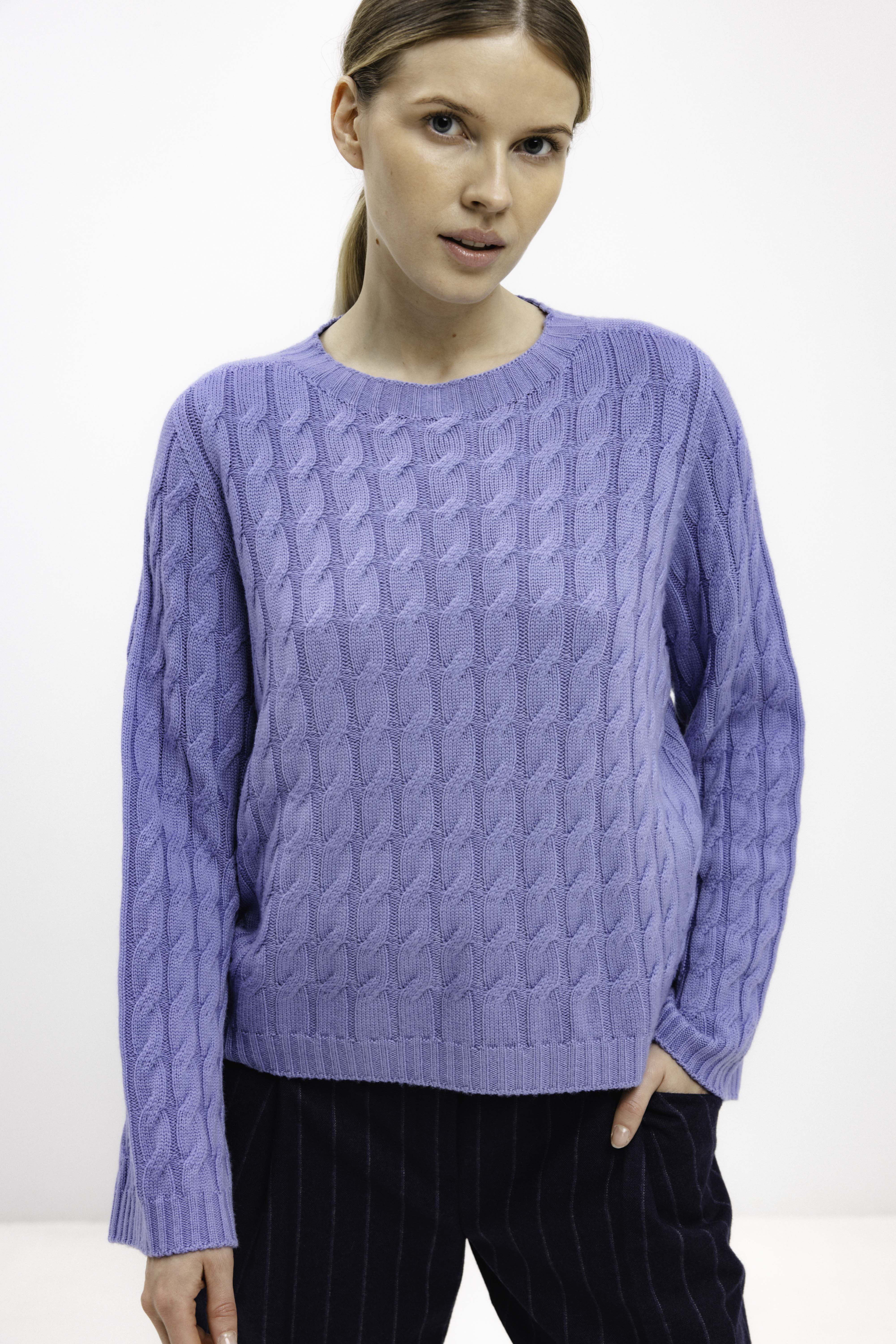 LIGHT BLUE MERINO WOOL SWEATER WITH BRAIDS