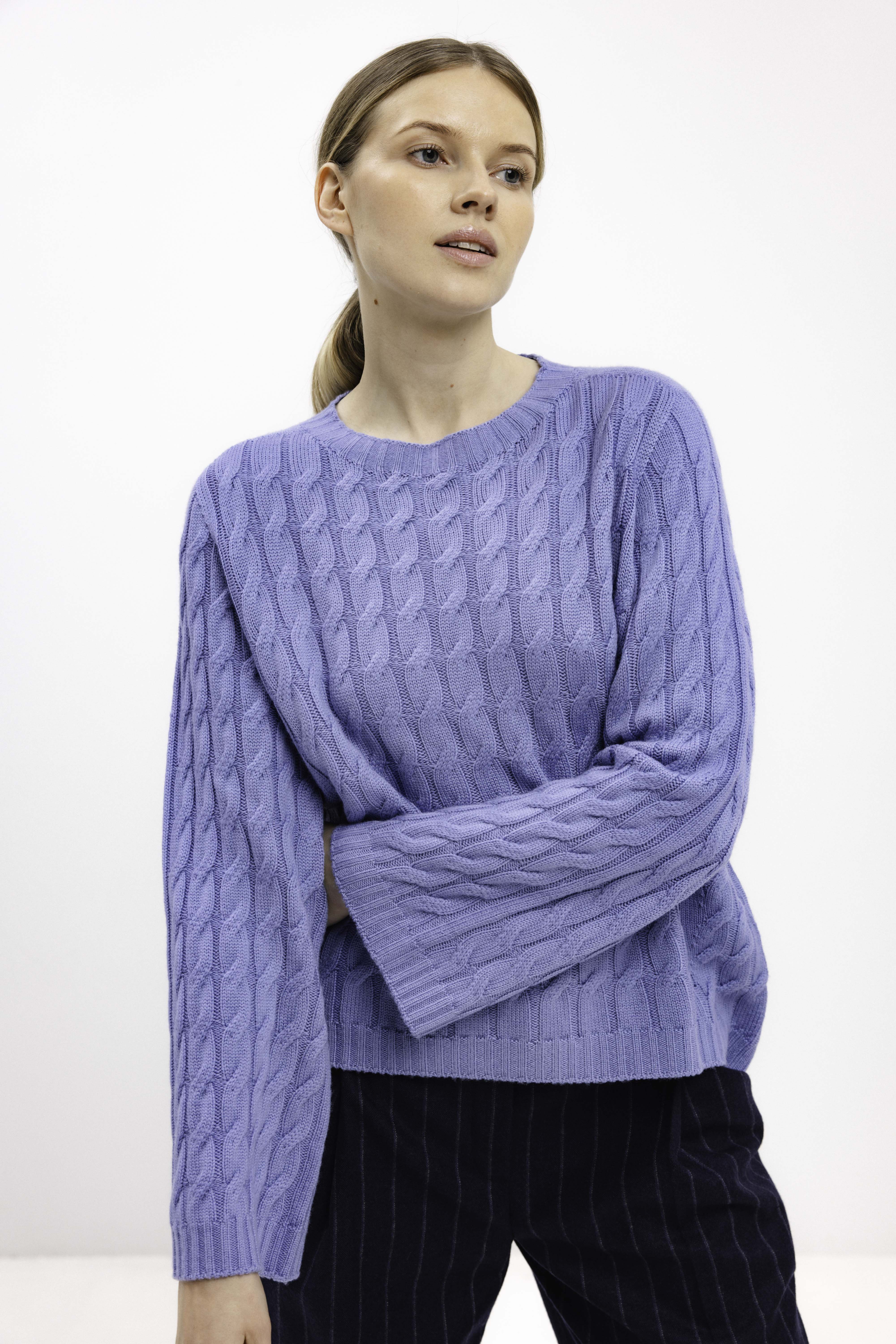 LIGHT BLUE MERINO WOOL SWEATER WITH BRAIDS