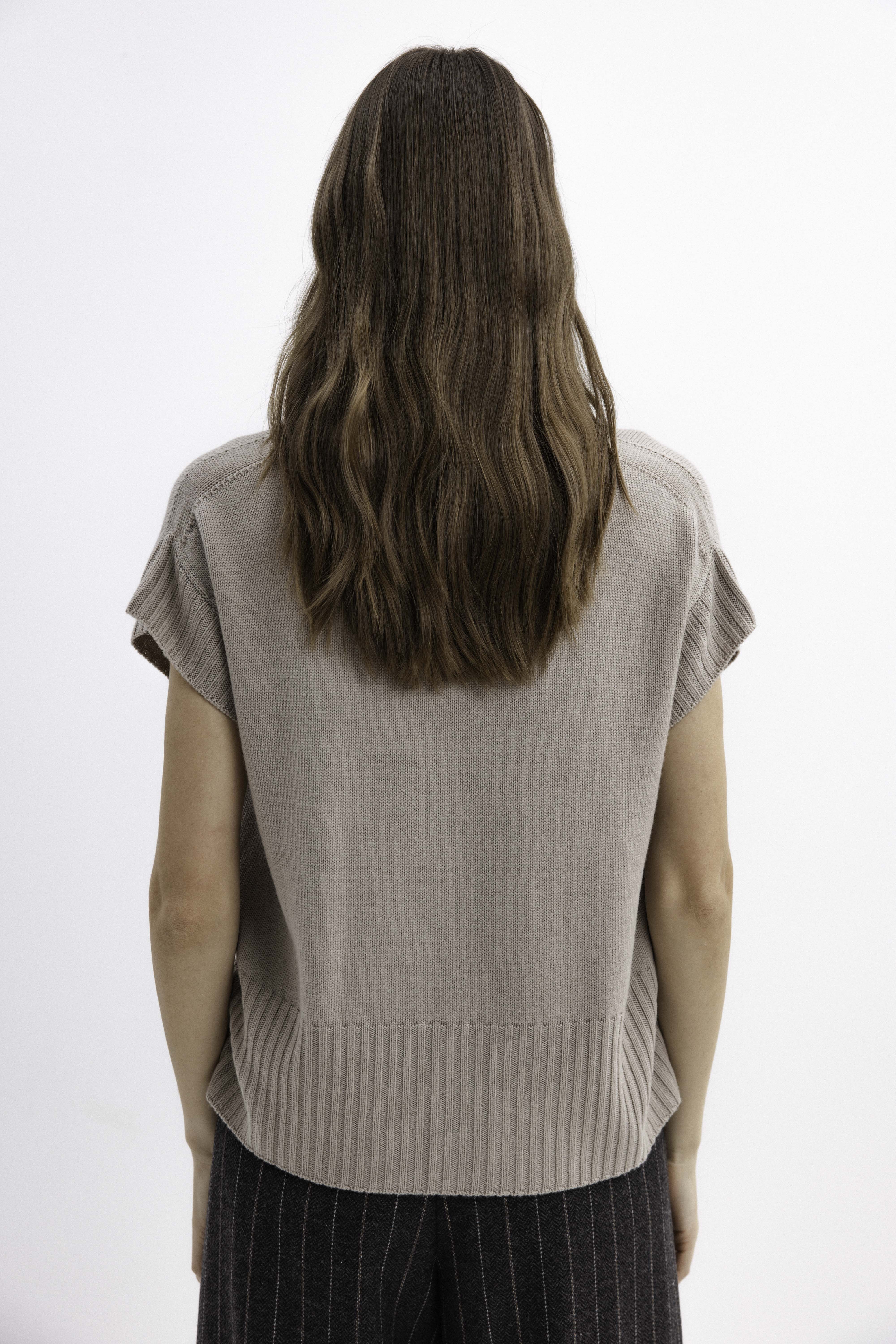 MERINO WOOL BEIGE SWEATER WITH SHORT SLEEVES