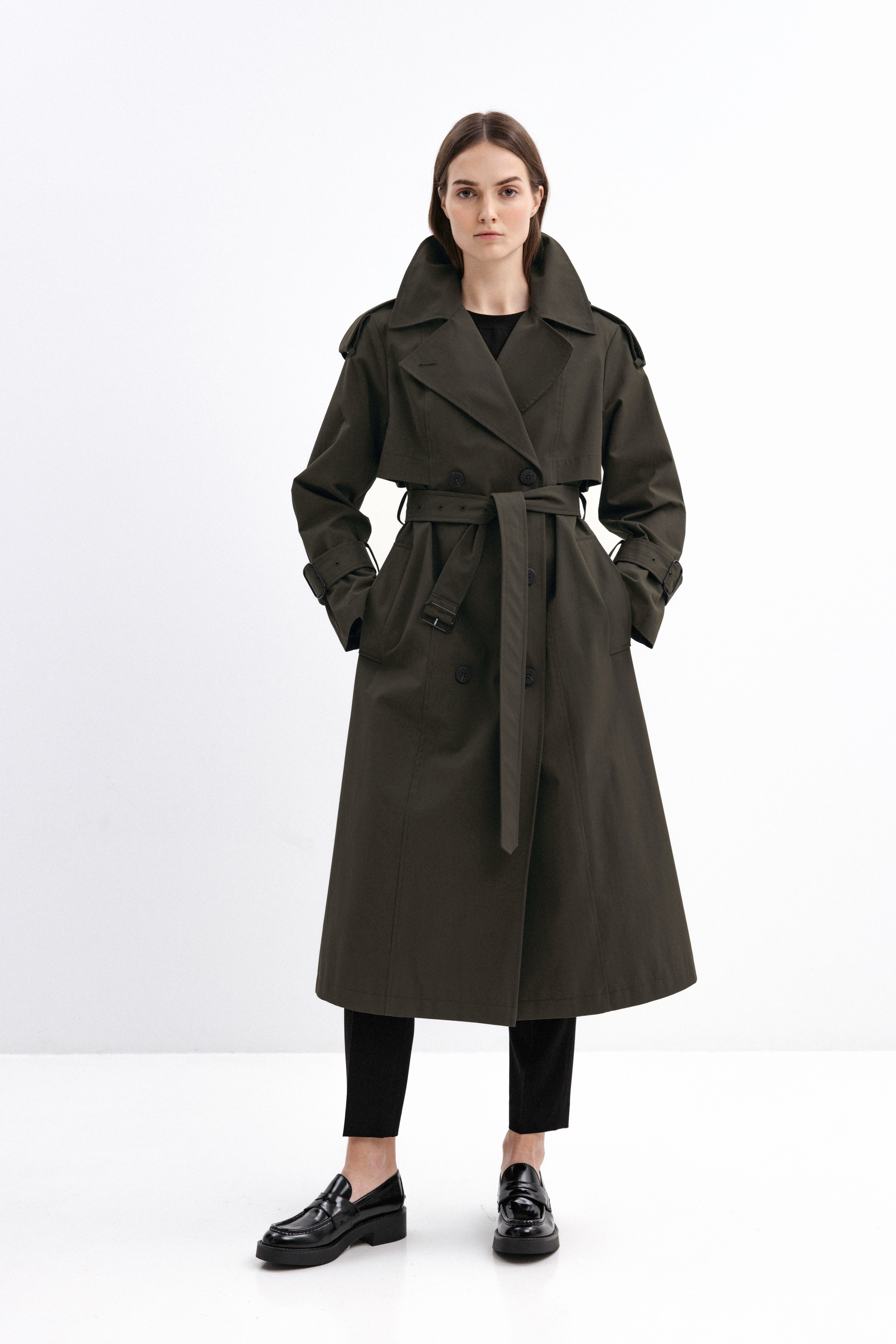 DOUBLE-BREASTED TRENCH COAT IN OLIVE