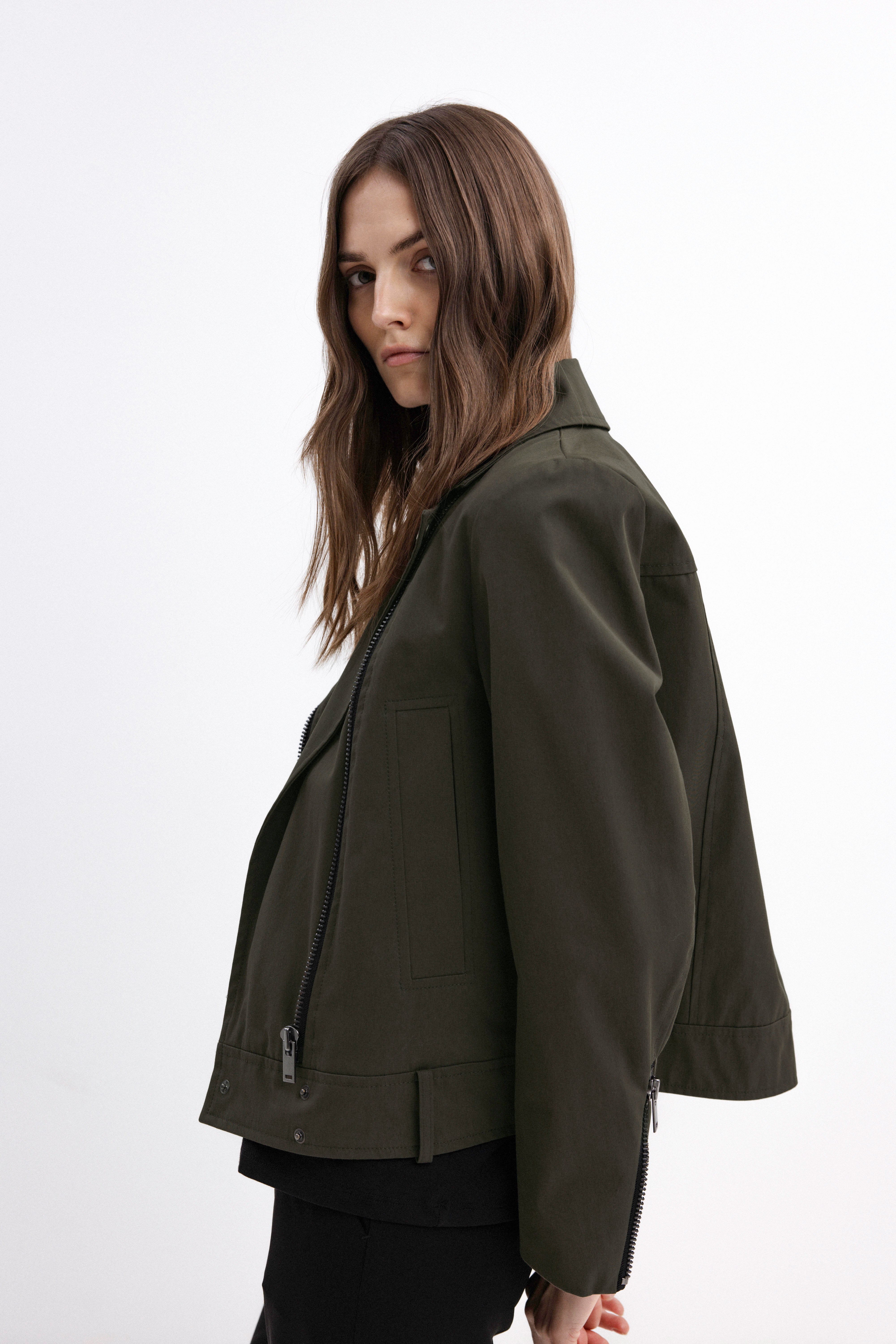 BIKER-STYLE SHORT JACKET IN OLIVE