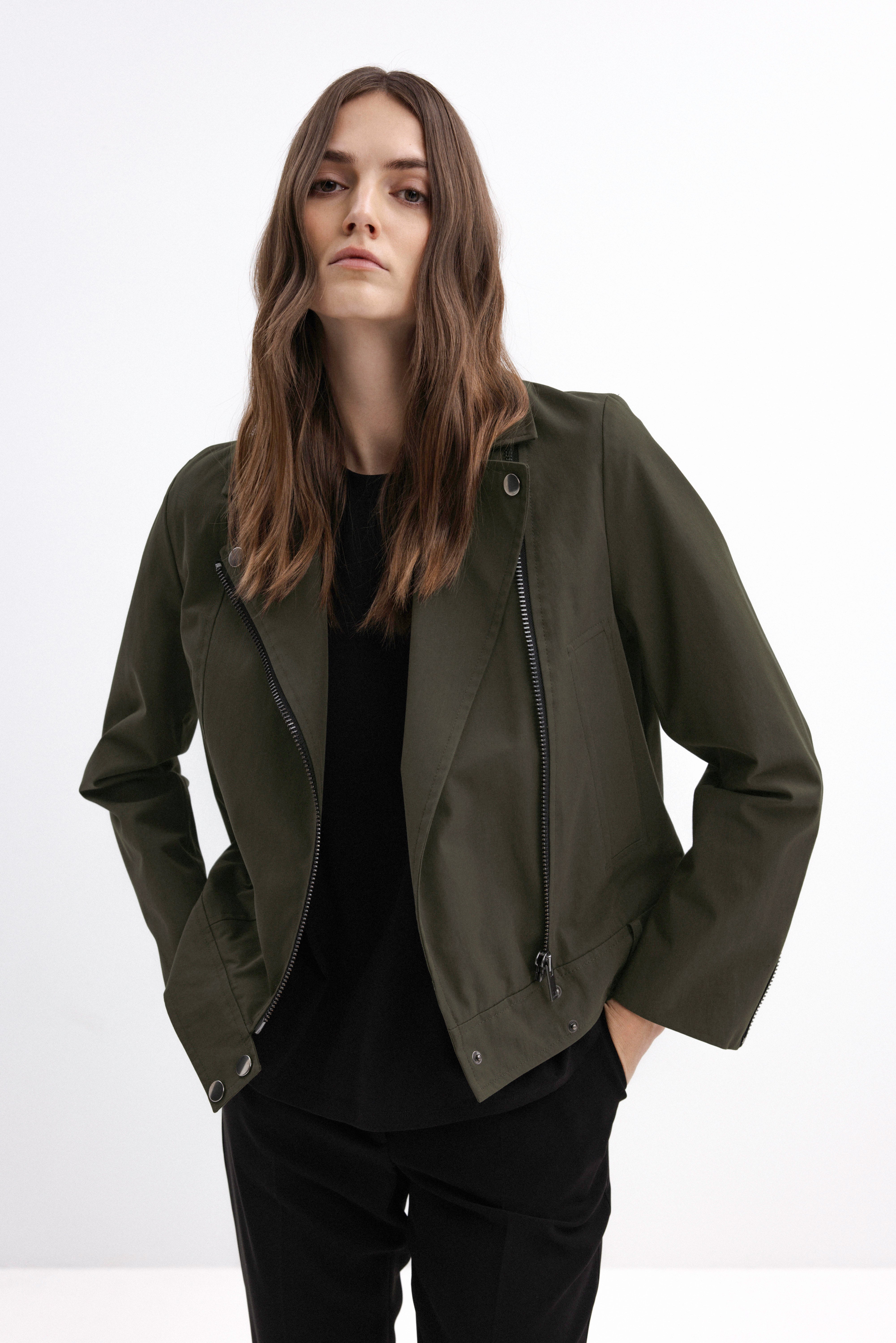 BIKER-STYLE SHORT JACKET IN OLIVE