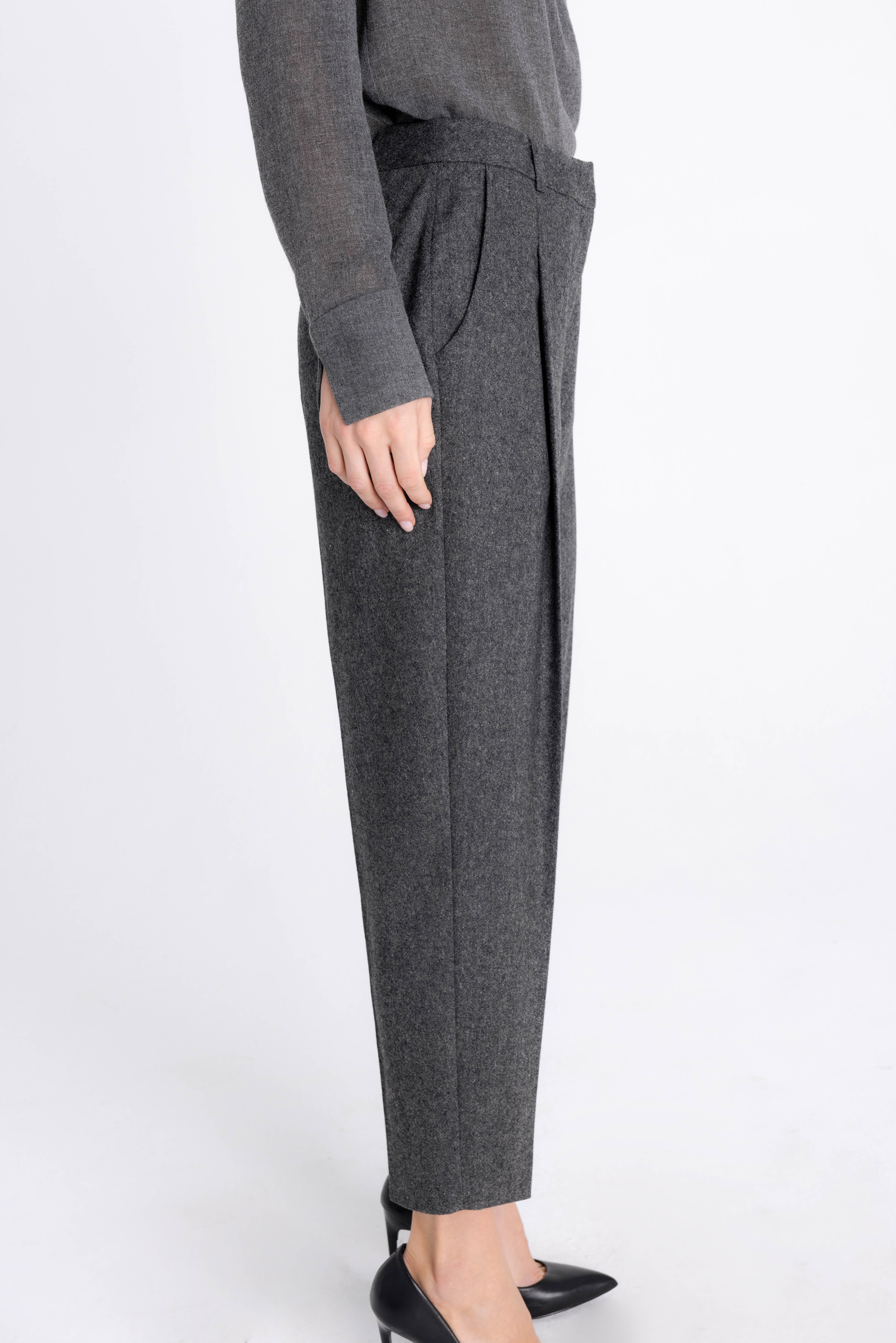 TAPERED GREY MELANGE TROUSERS