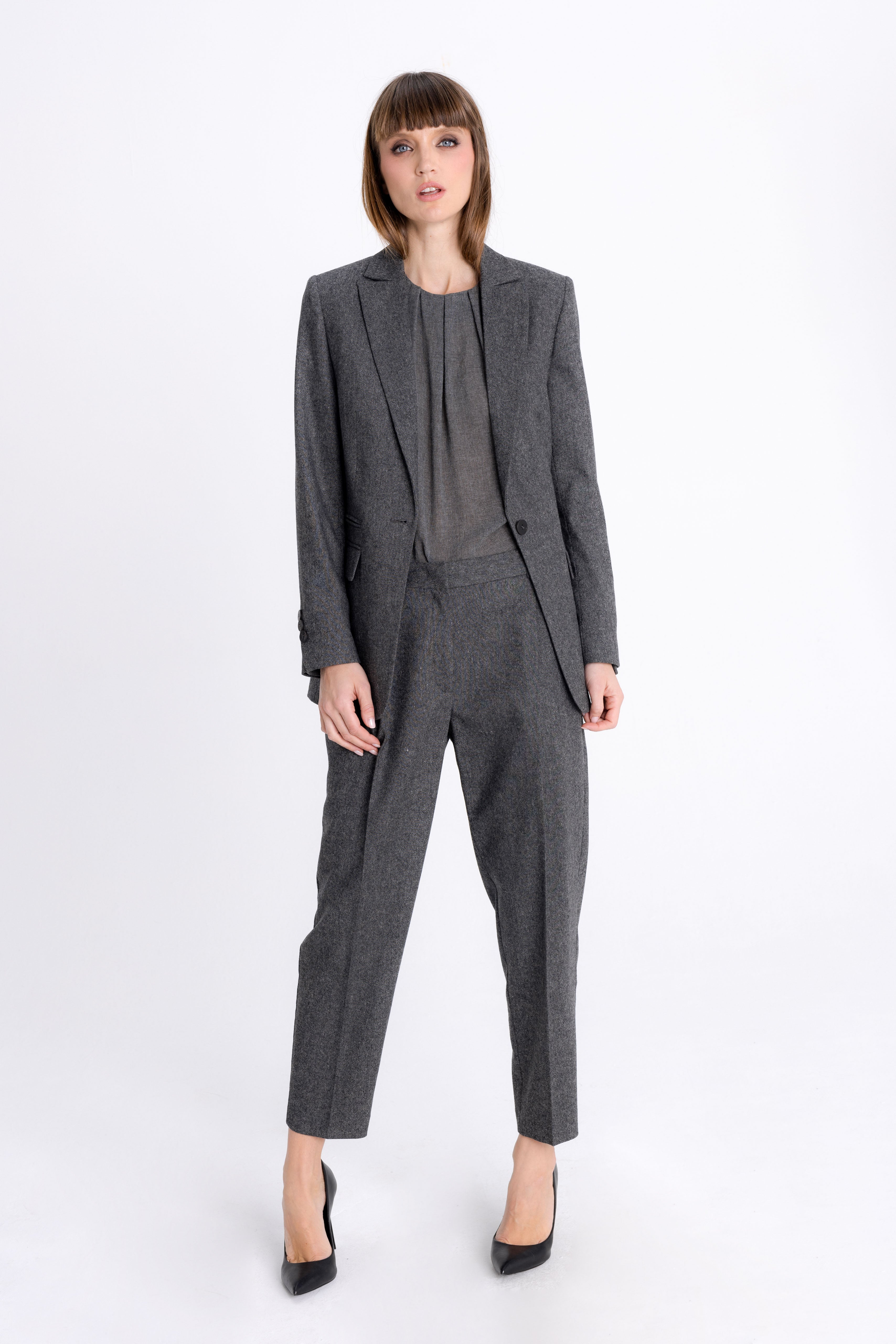 TAPERED GREY MELANGE TROUSERS