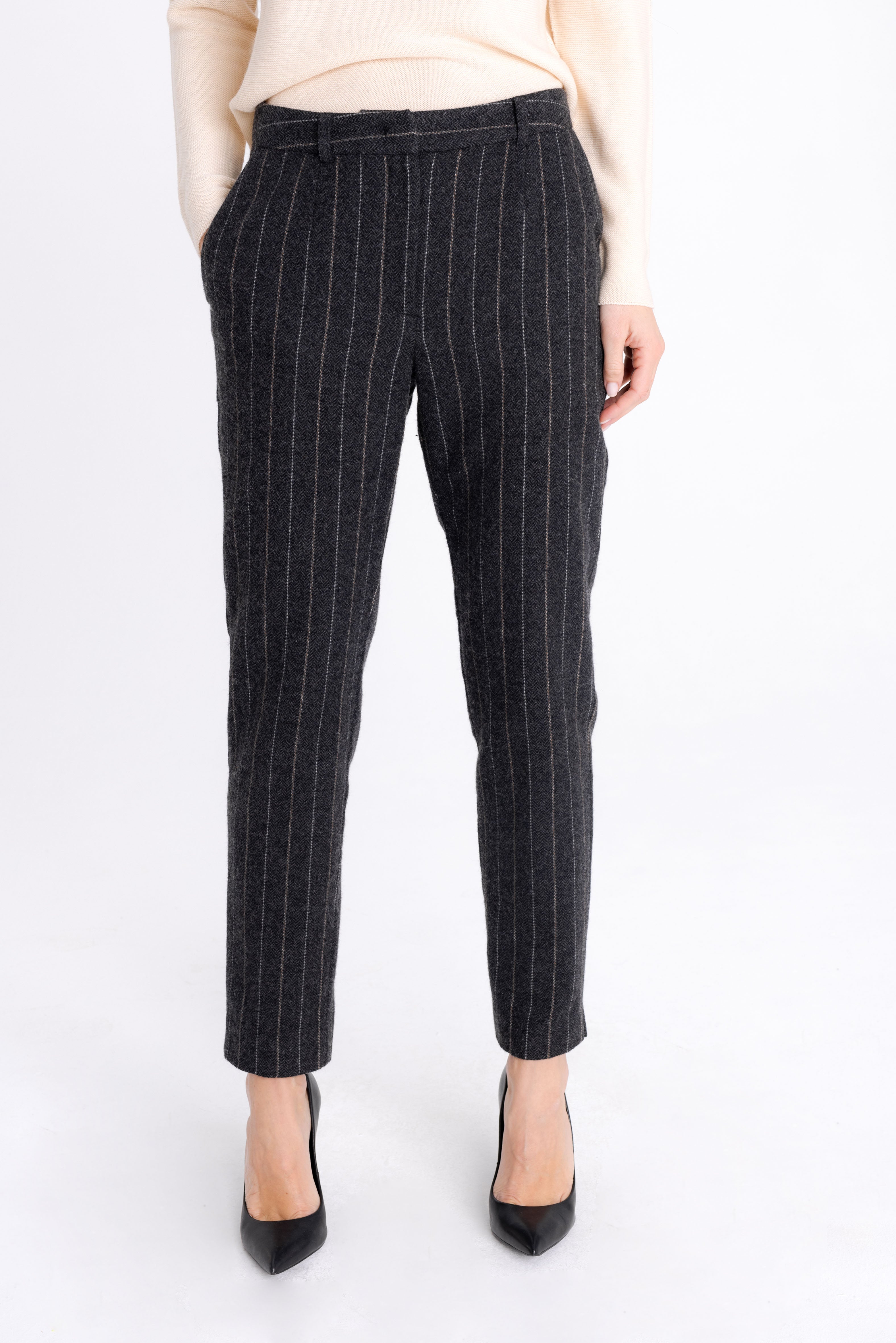 SLIM FIT GREY STRIPED TROUSERS