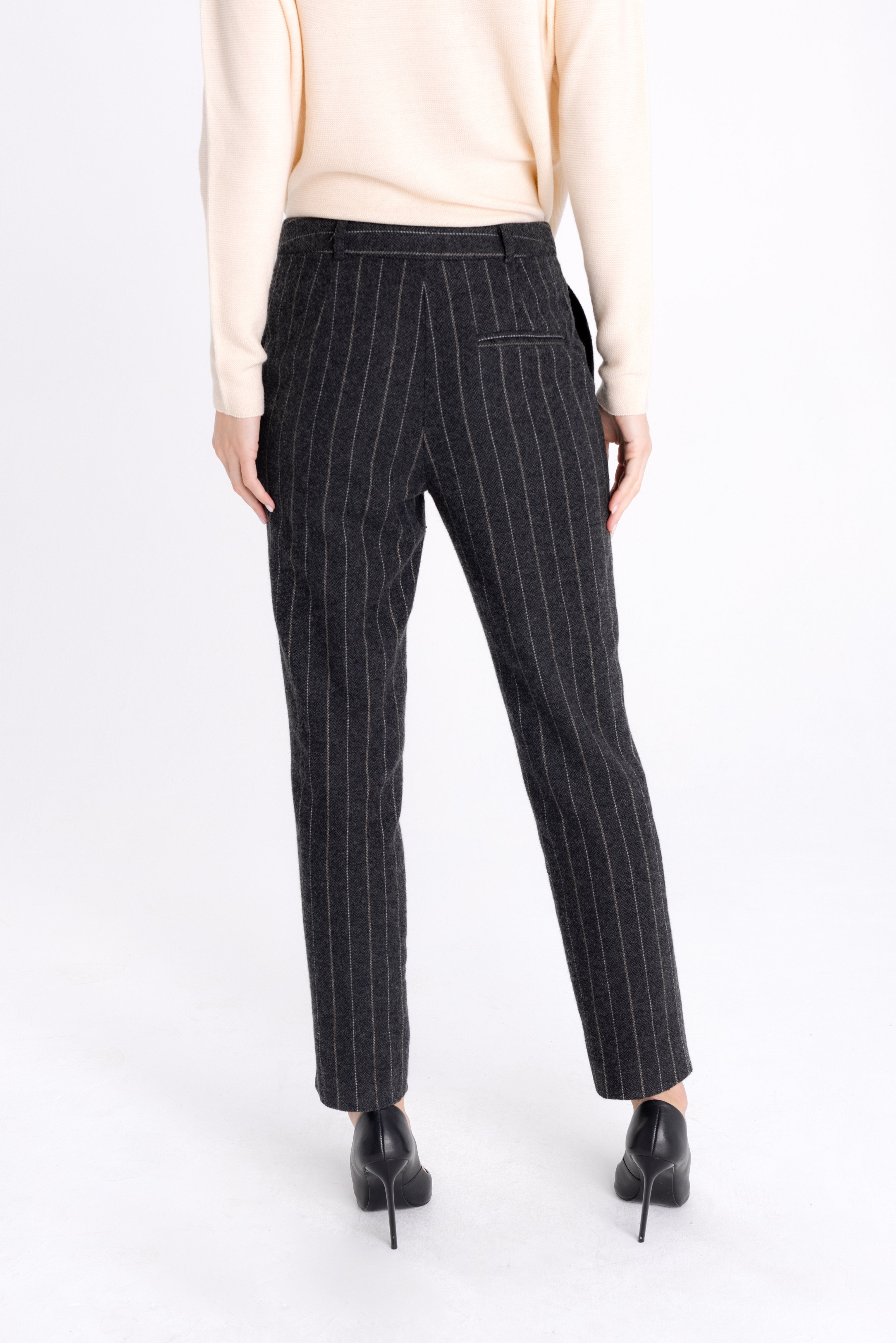 SLIM FIT GREY STRIPED TROUSERS