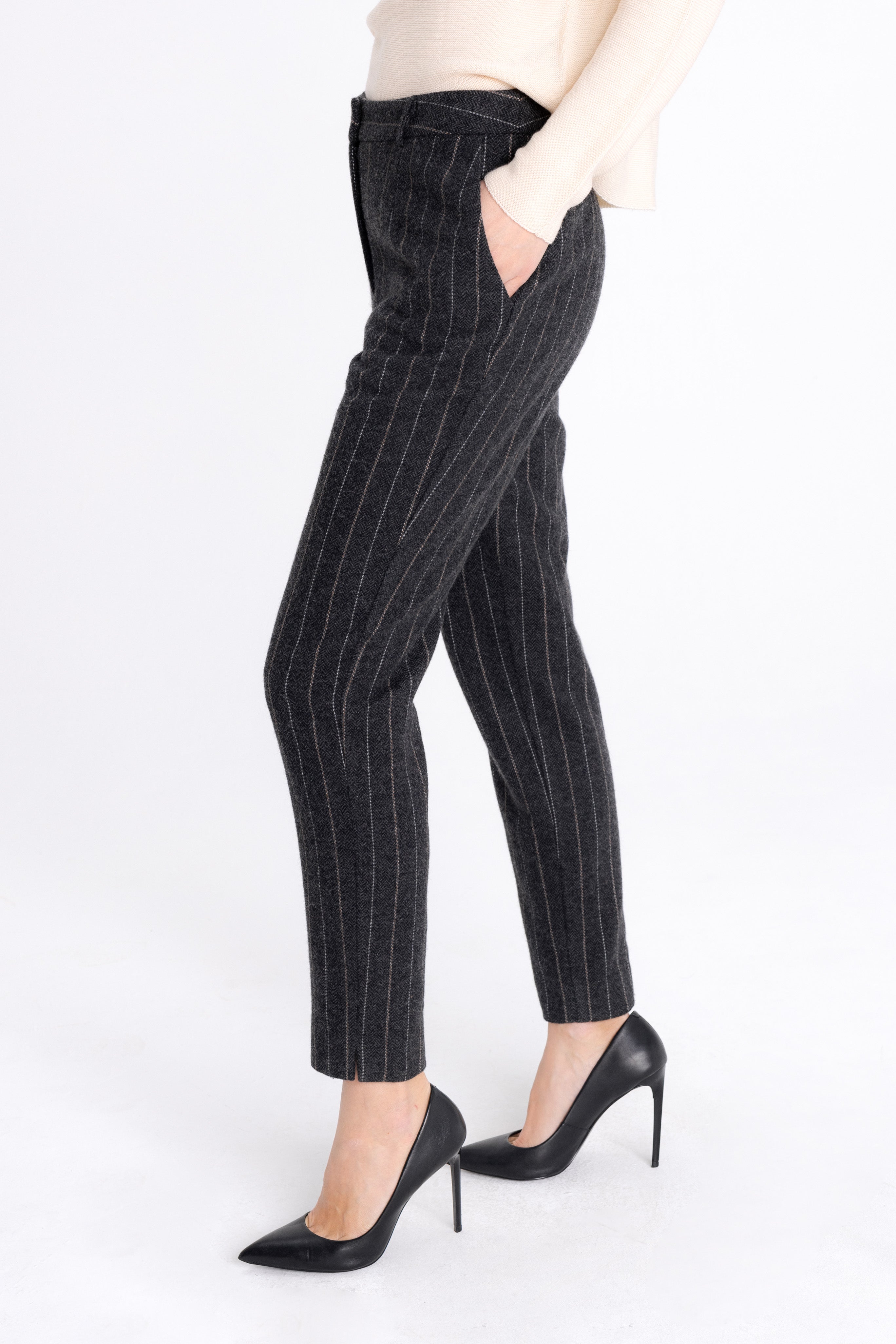 SLIM FIT GREY STRIPED TROUSERS