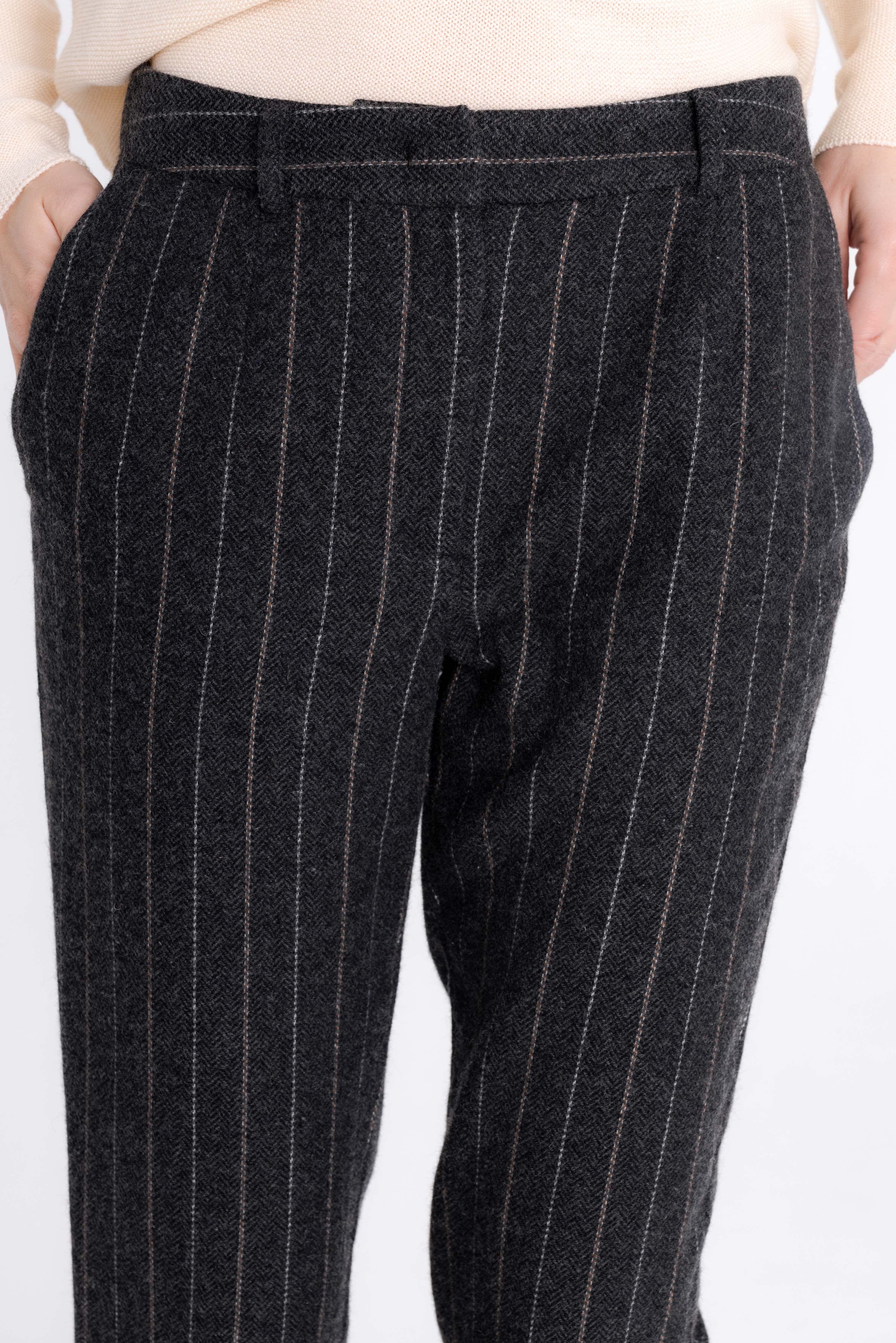 SLIM FIT GREY STRIPED TROUSERS