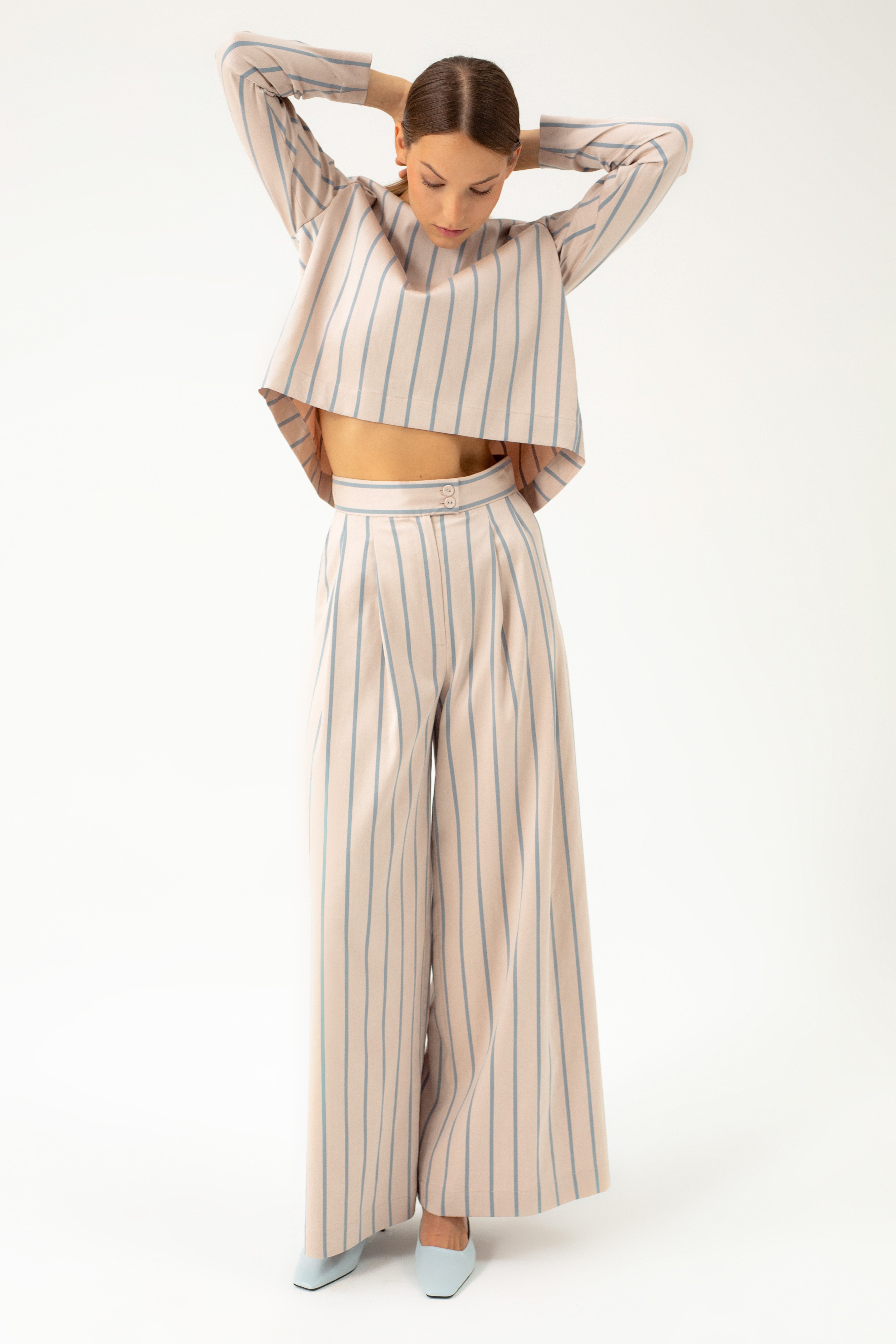 STRIPED WIDE-LEG TROUSERS WITH PLEATS