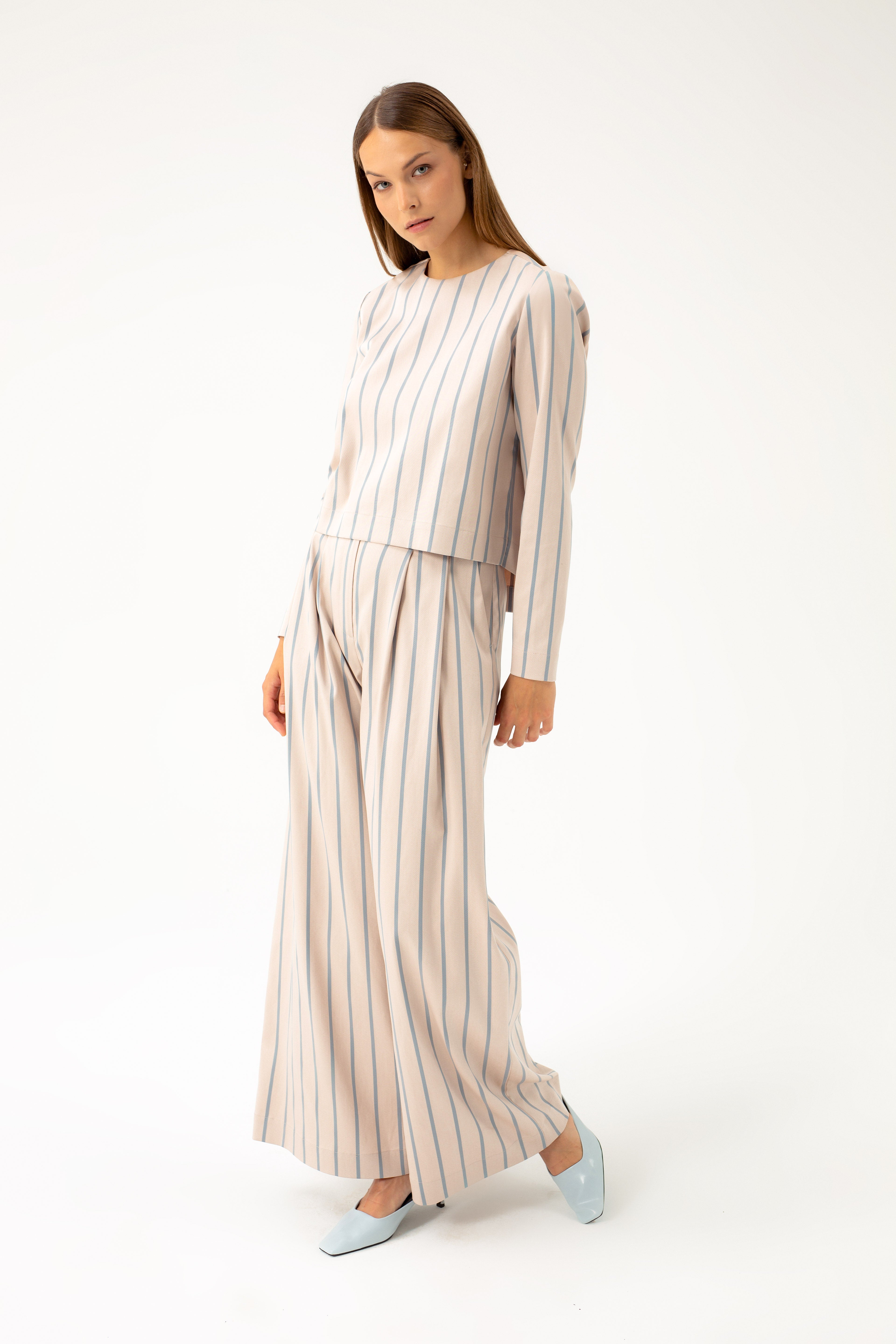 STRIPED WIDE-LEG TROUSERS WITH PLEATS