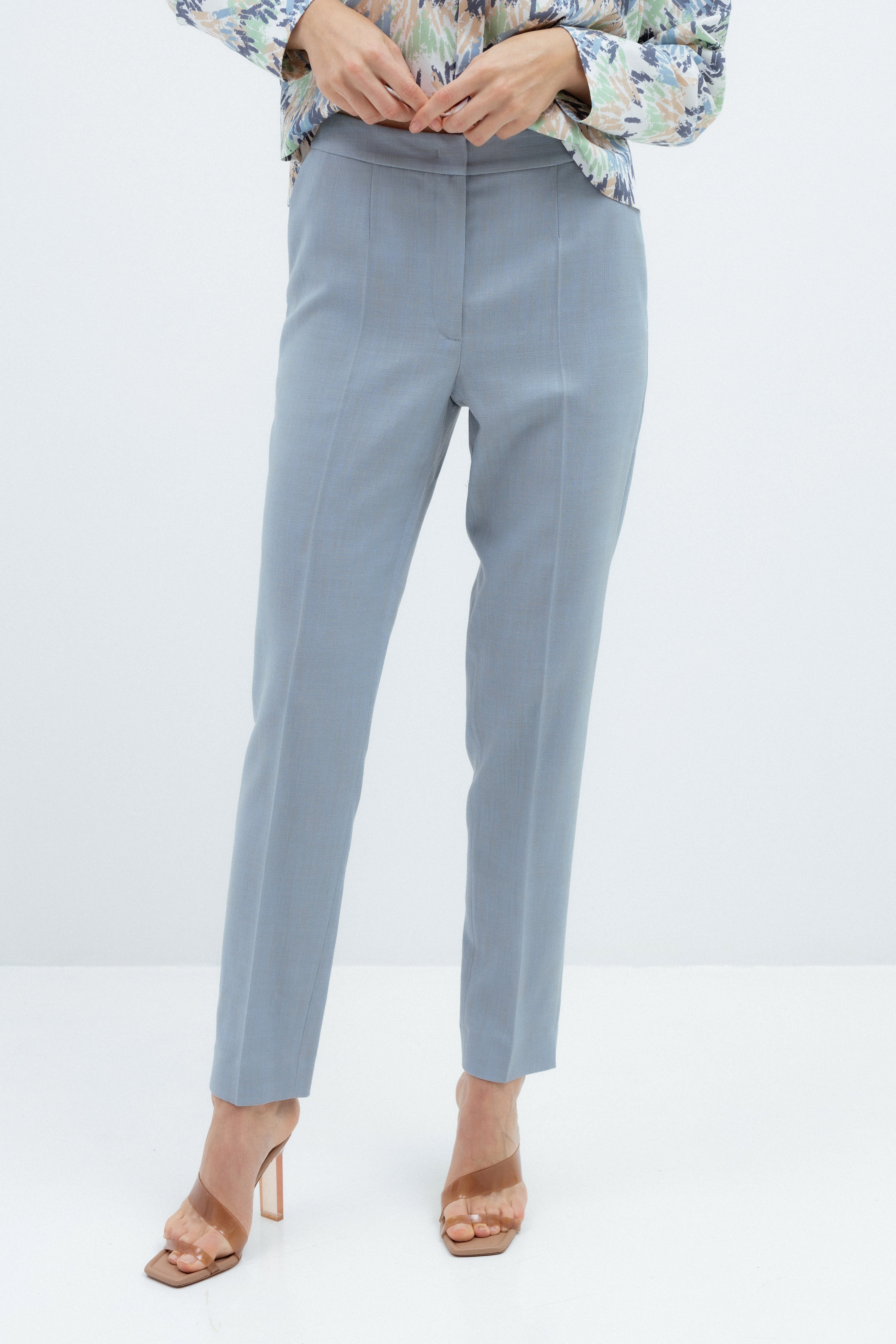 SLIM FIT DUST BLUE TROUSERS WITH FRONT PLEATS