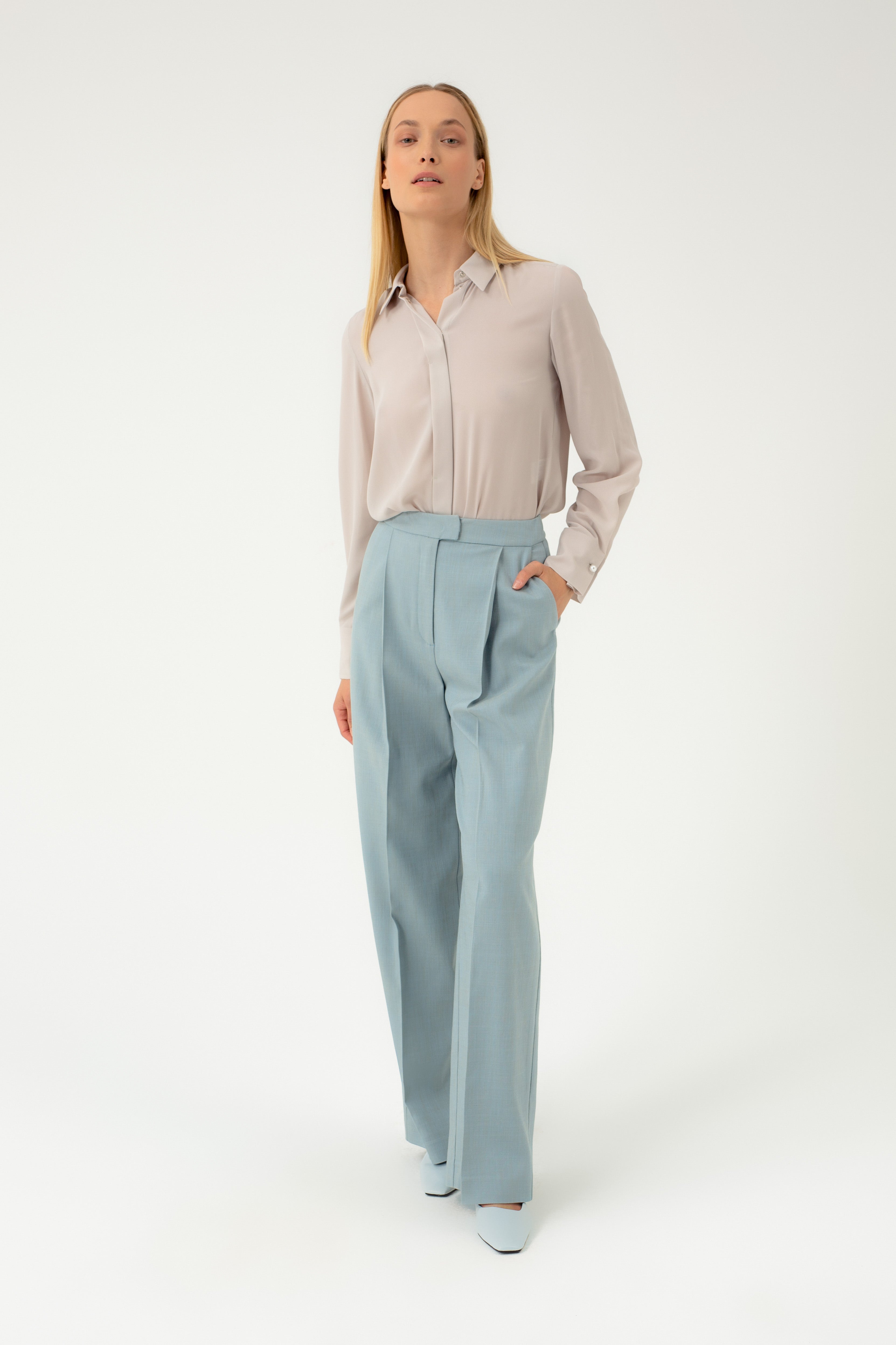 DUST BLUE WIDE-LEG TROUSERS