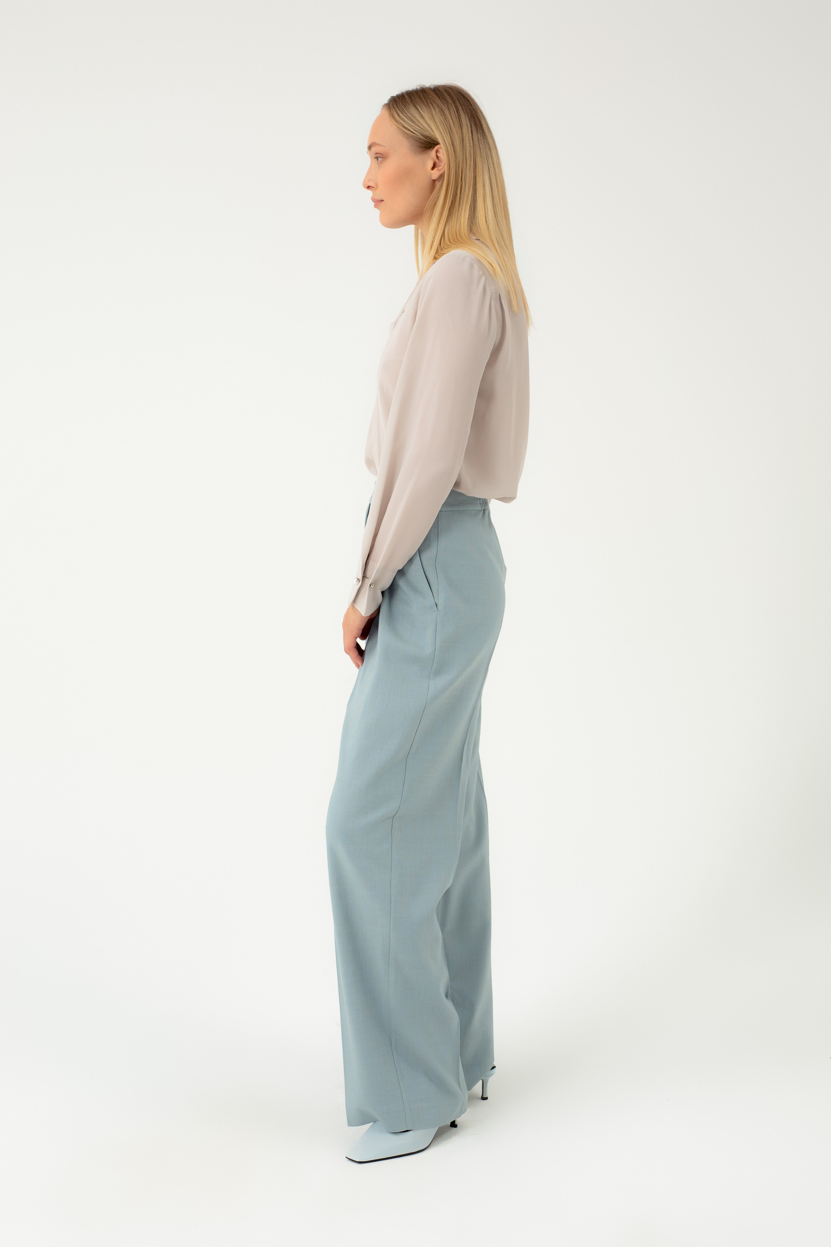 DUST BLUE WIDE-LEG TROUSERS