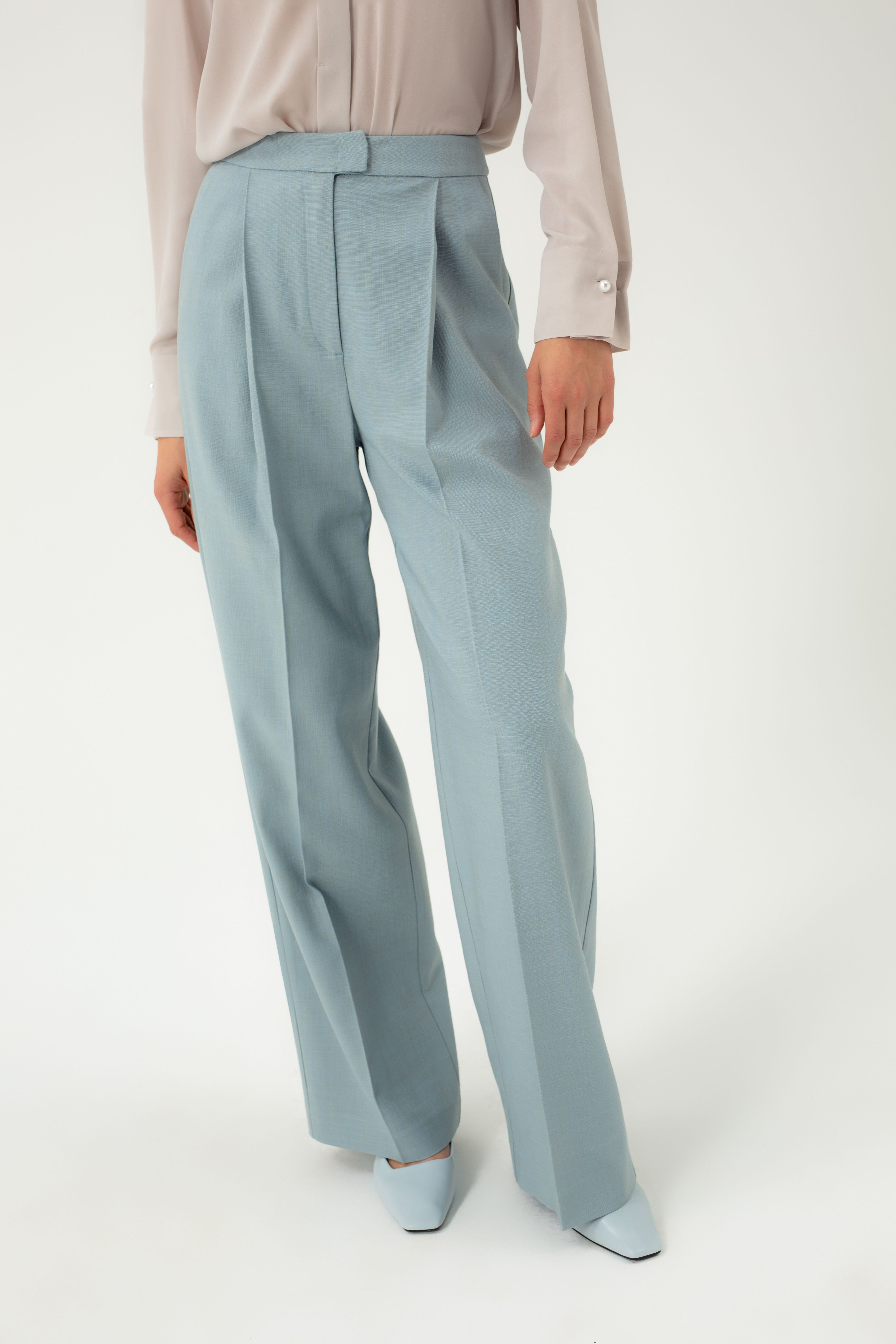 DUST BLUE WIDE-LEG TROUSERS