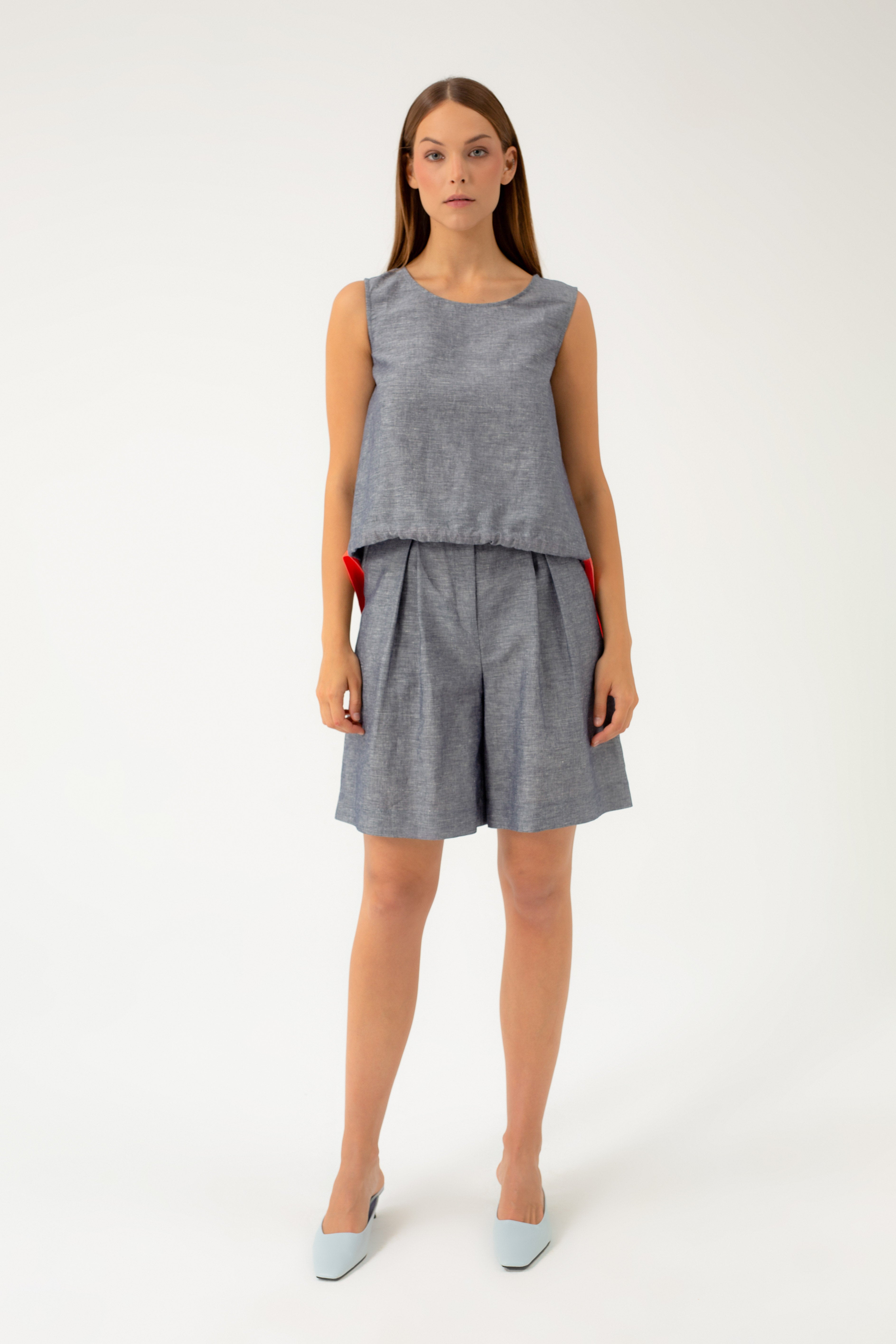 NAVY MELANGE SHORTS WITH LINEN