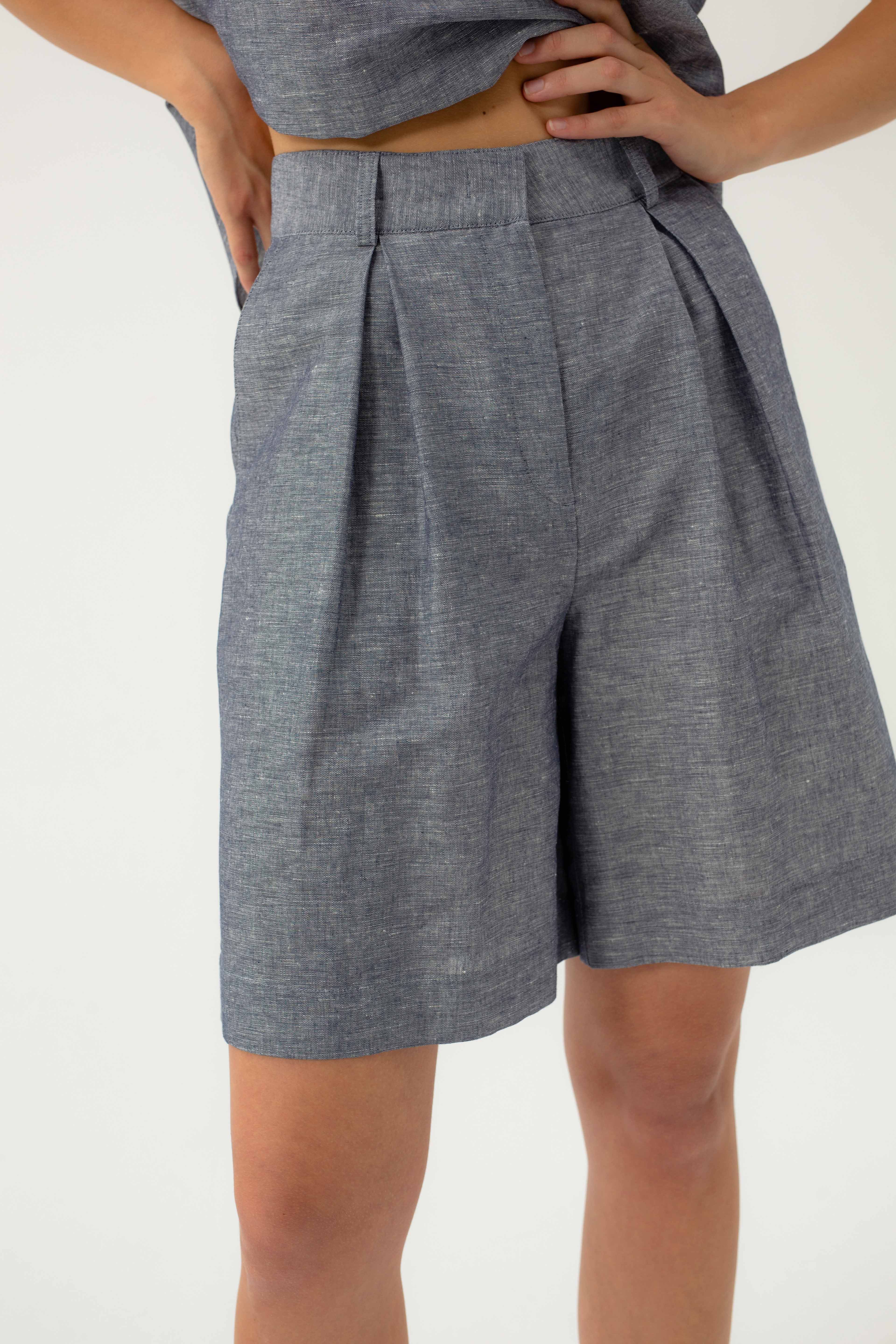 NAVY MELANGE SHORTS WITH LINEN