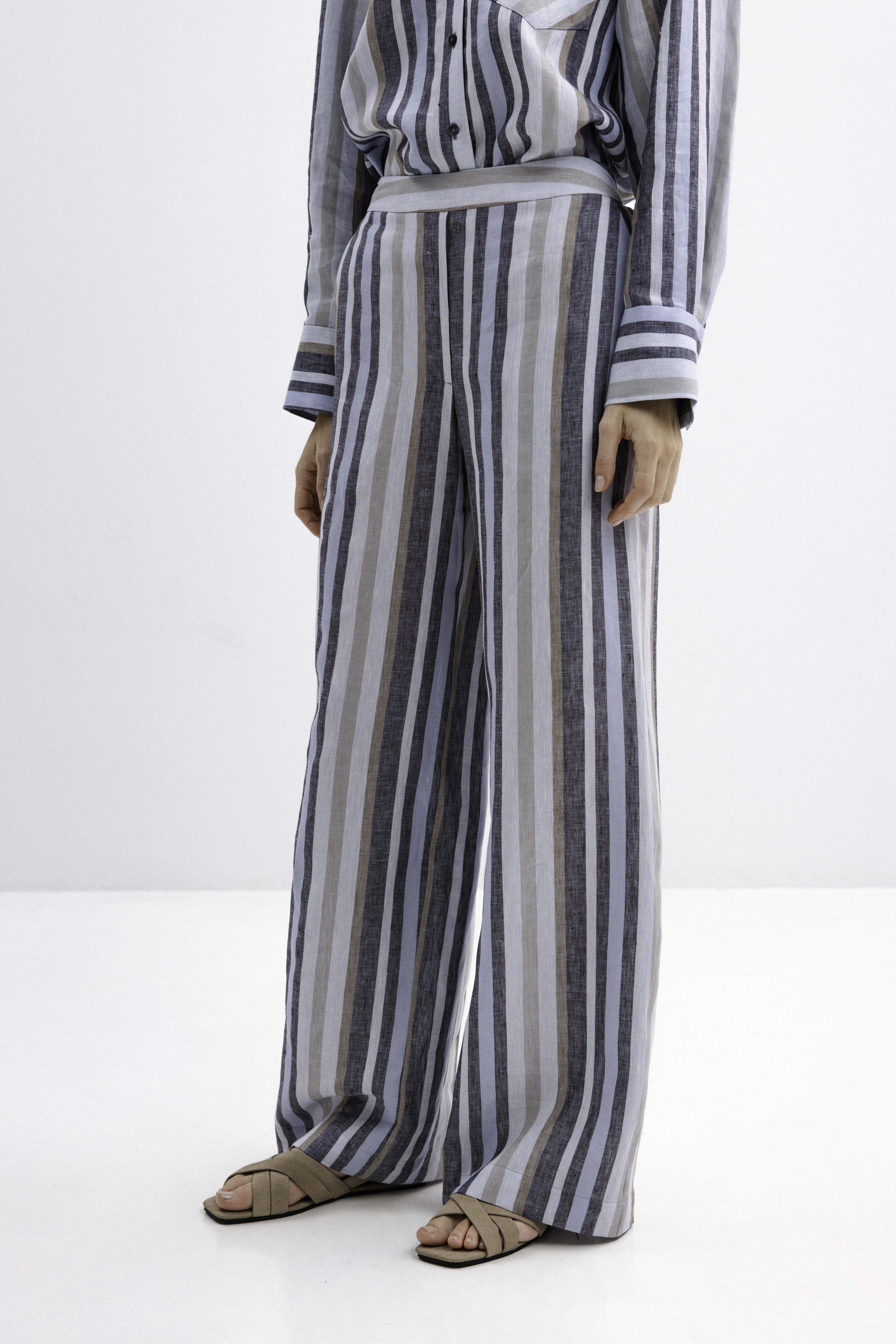 STRIPED WIDE-LEG LINEN TROUSERS