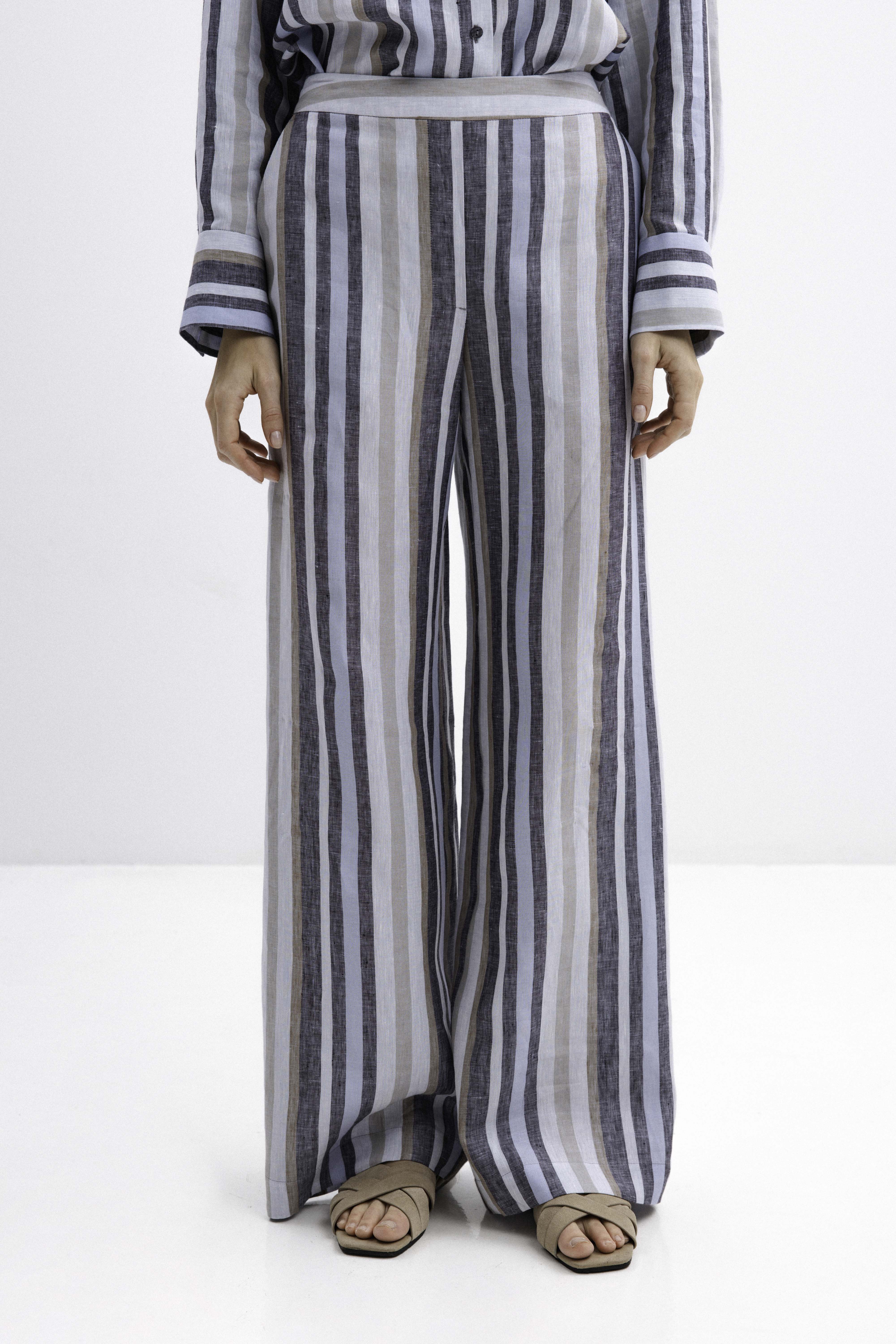 STRIPED WIDE-LEG LINEN TROUSERS