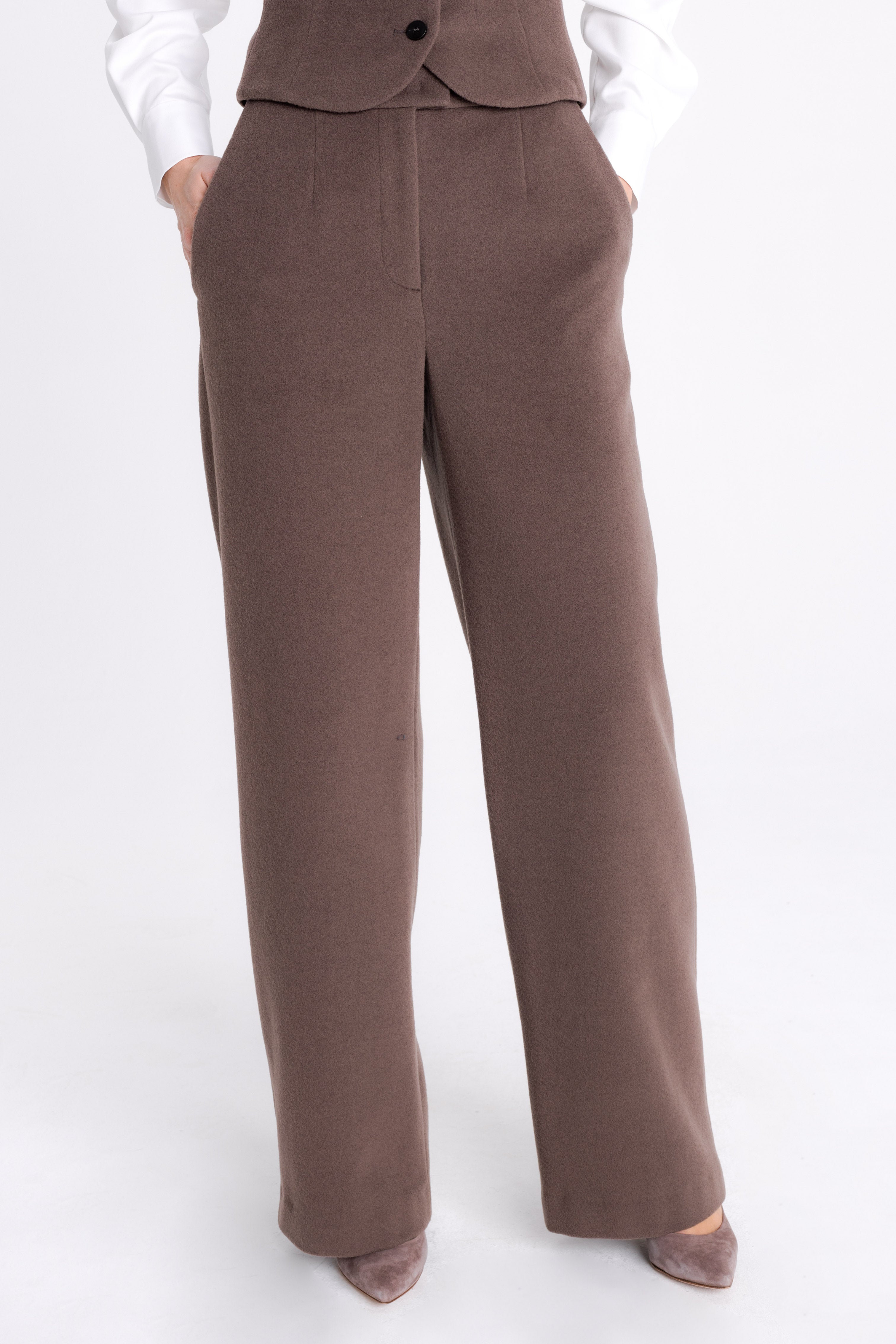 WOOL STRAIGHT COCOA TROUSERS