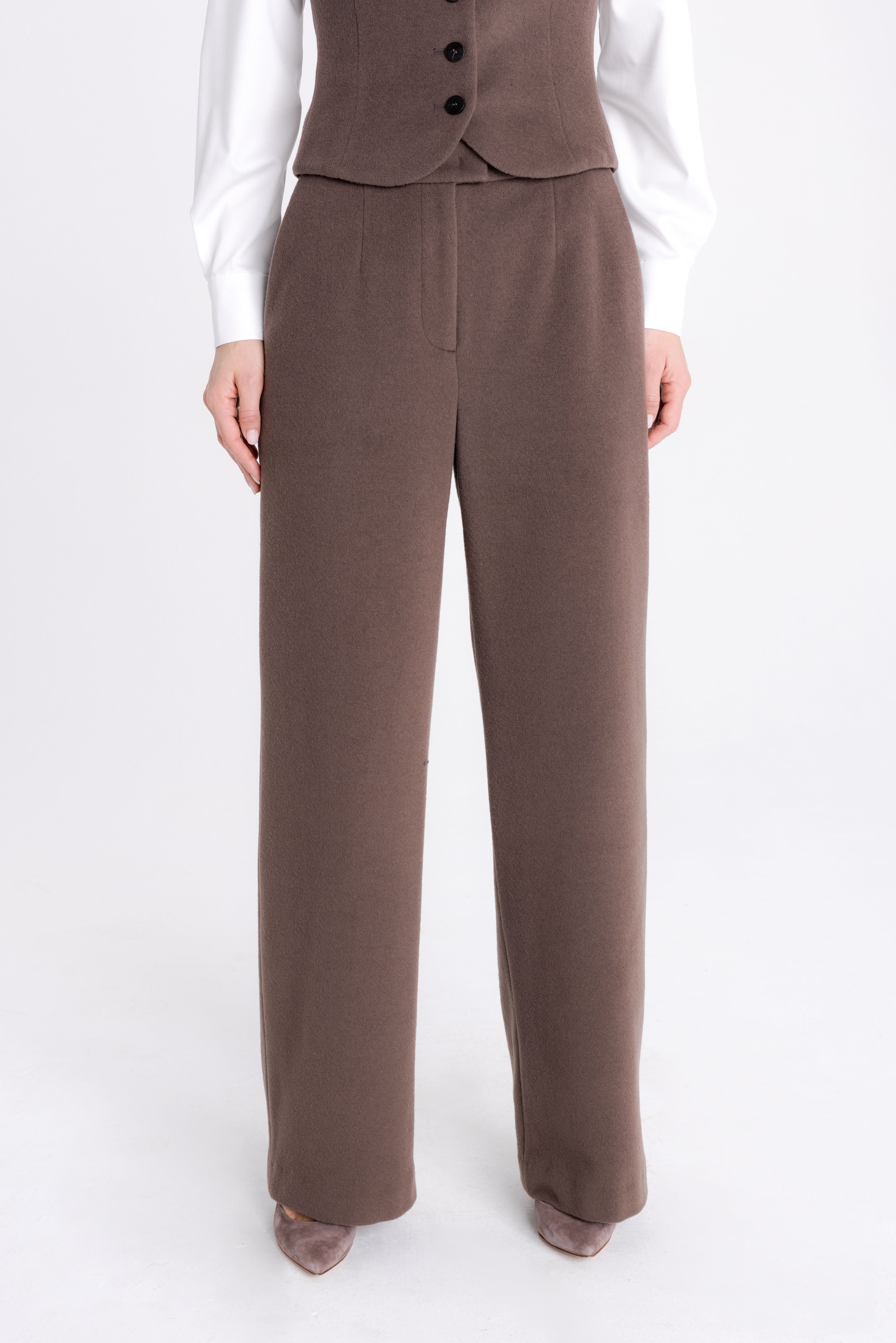 WOOL STRAIGHT COCOA TROUSERS