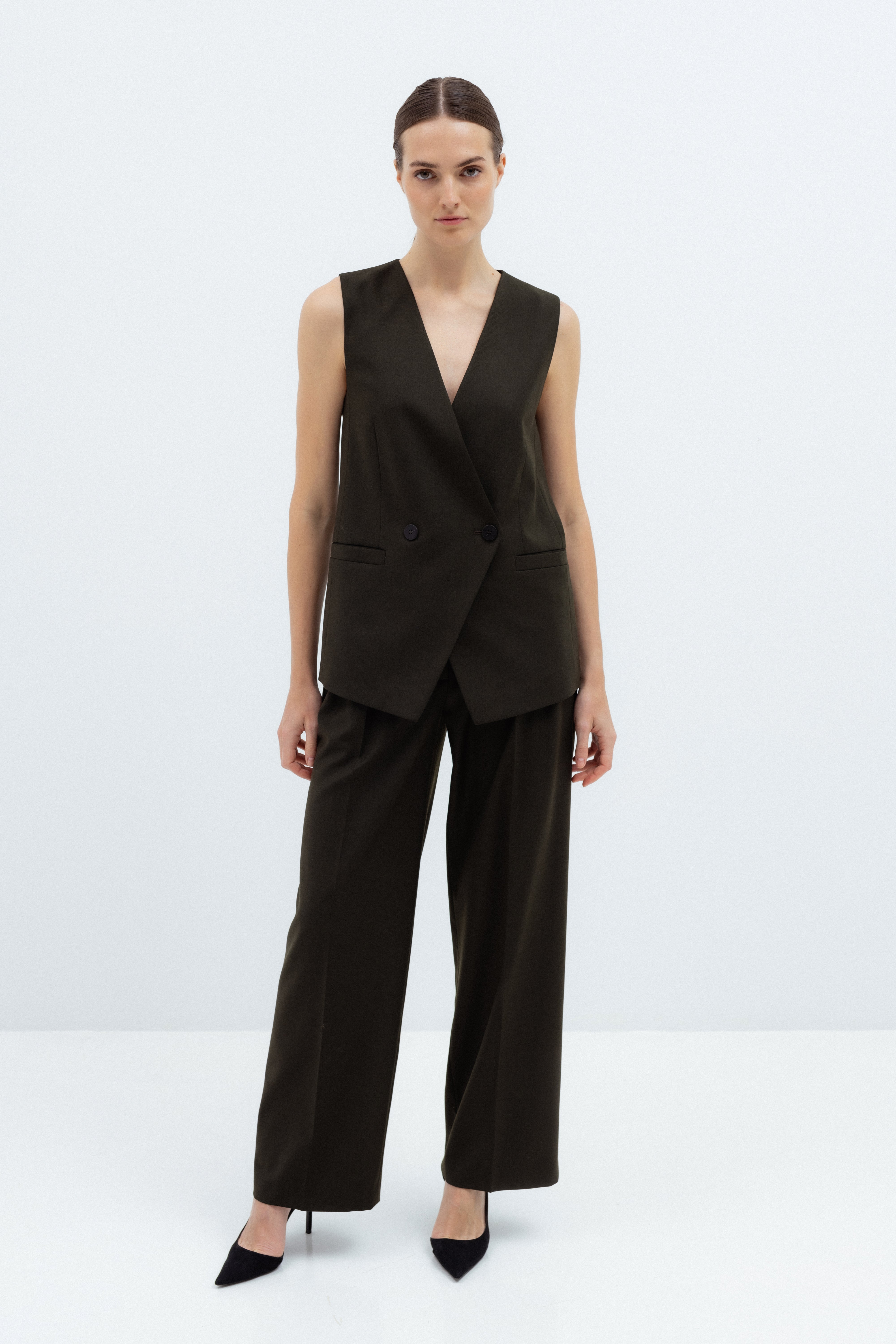 FOREST GREEN WIDE-LEG TROUSERS