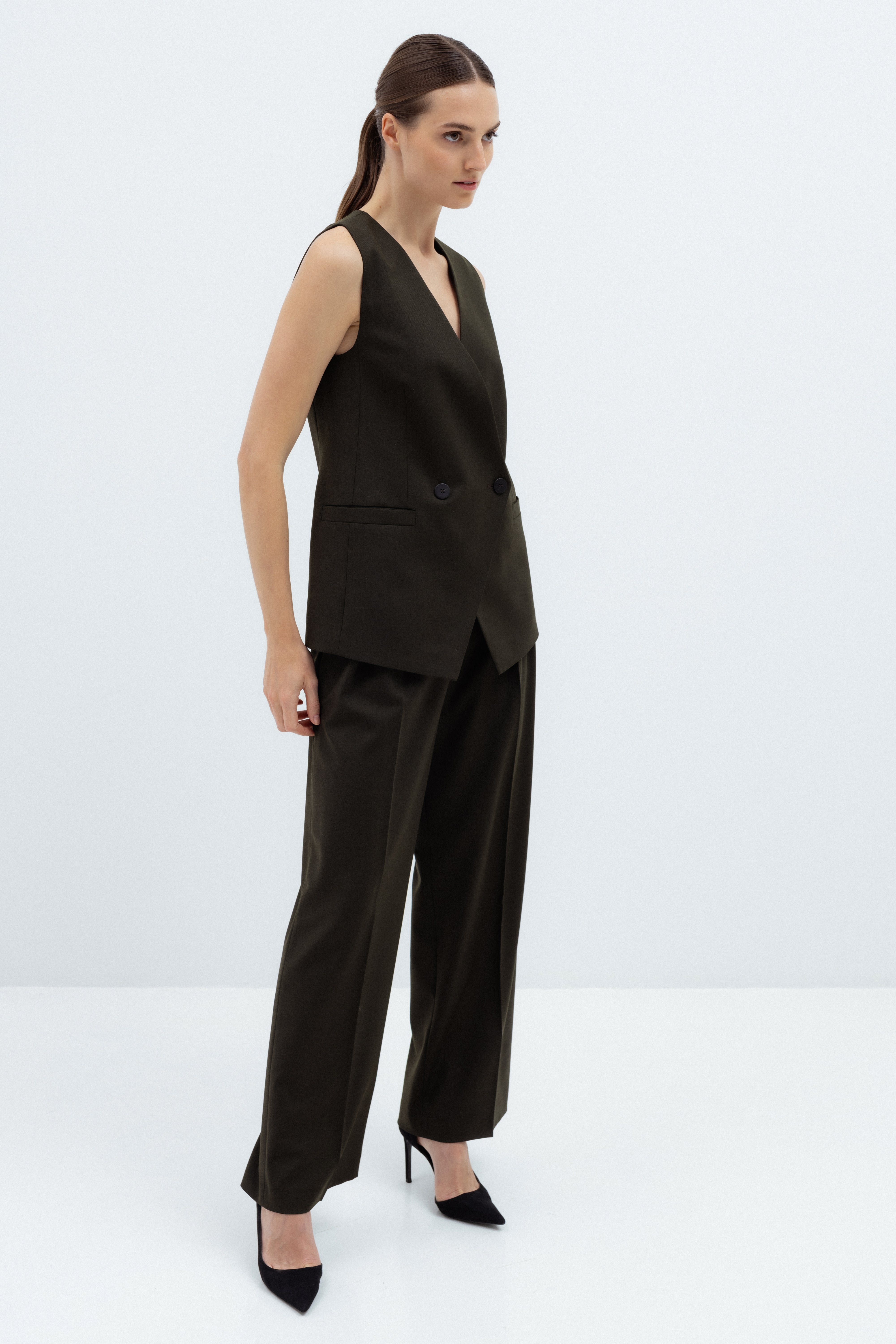 FOREST GREEN WIDE-LEG TROUSERS