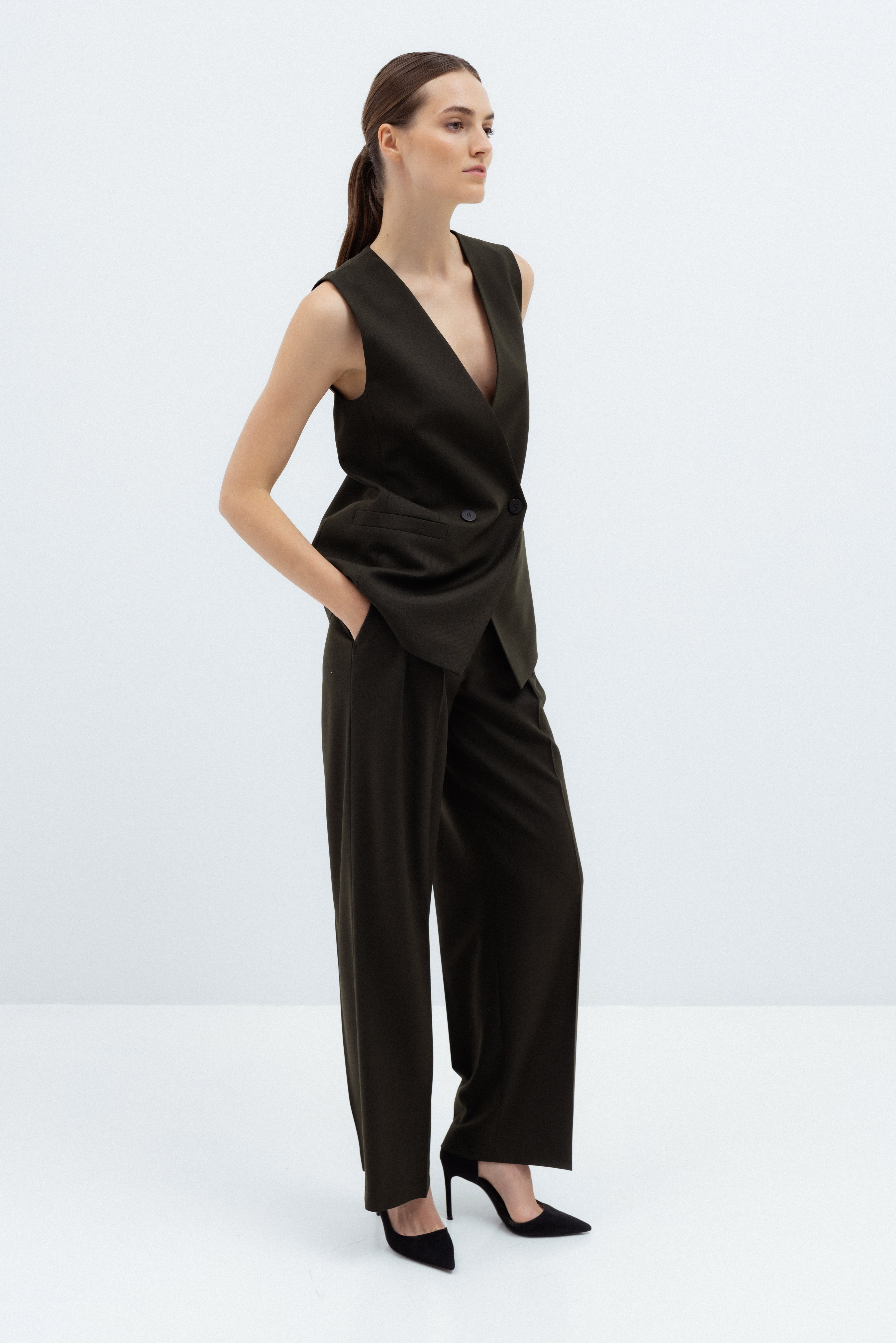 FOREST GREEN WIDE-LEG TROUSERS