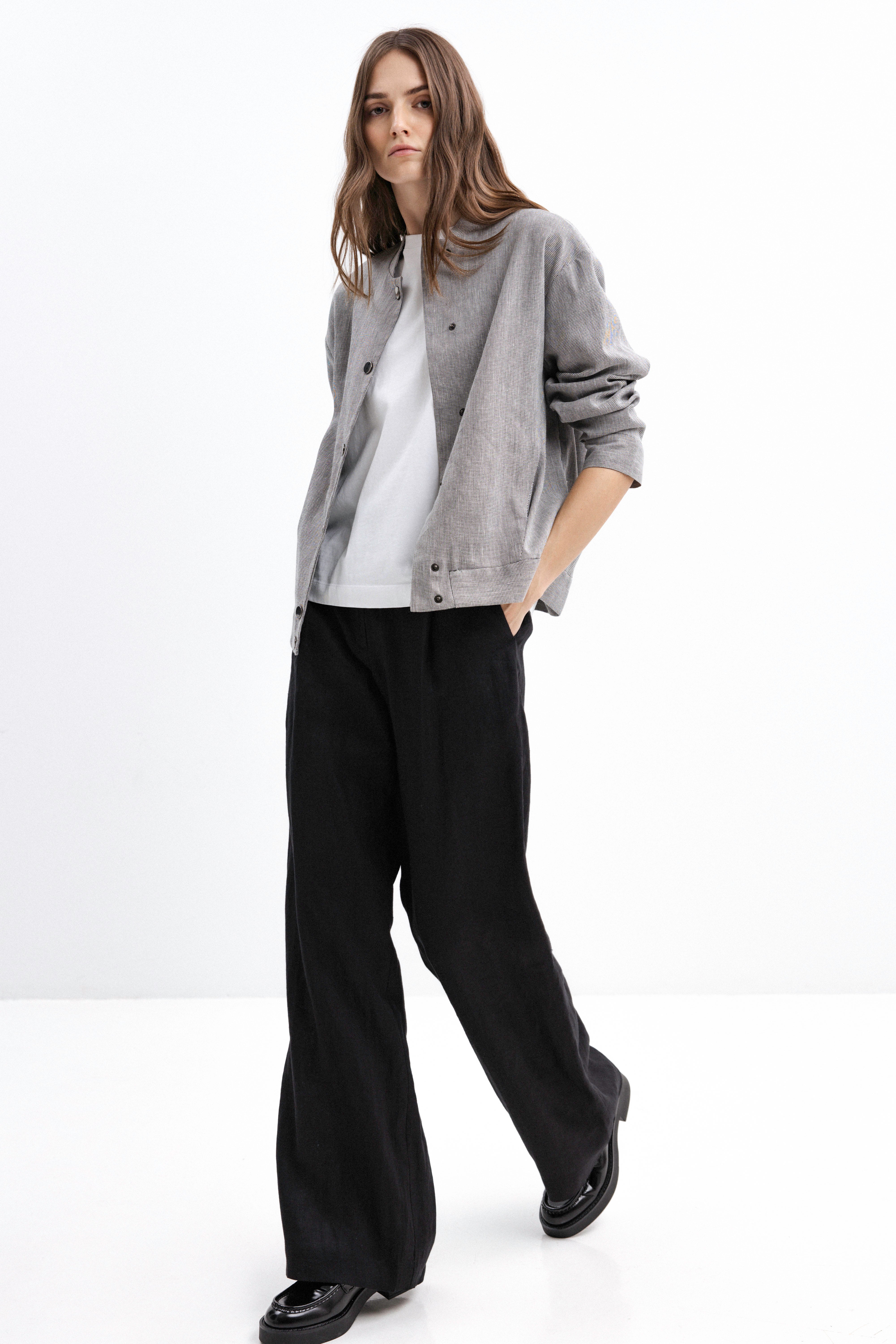 BLACK WIDE-LEG LINEN TROUSERS