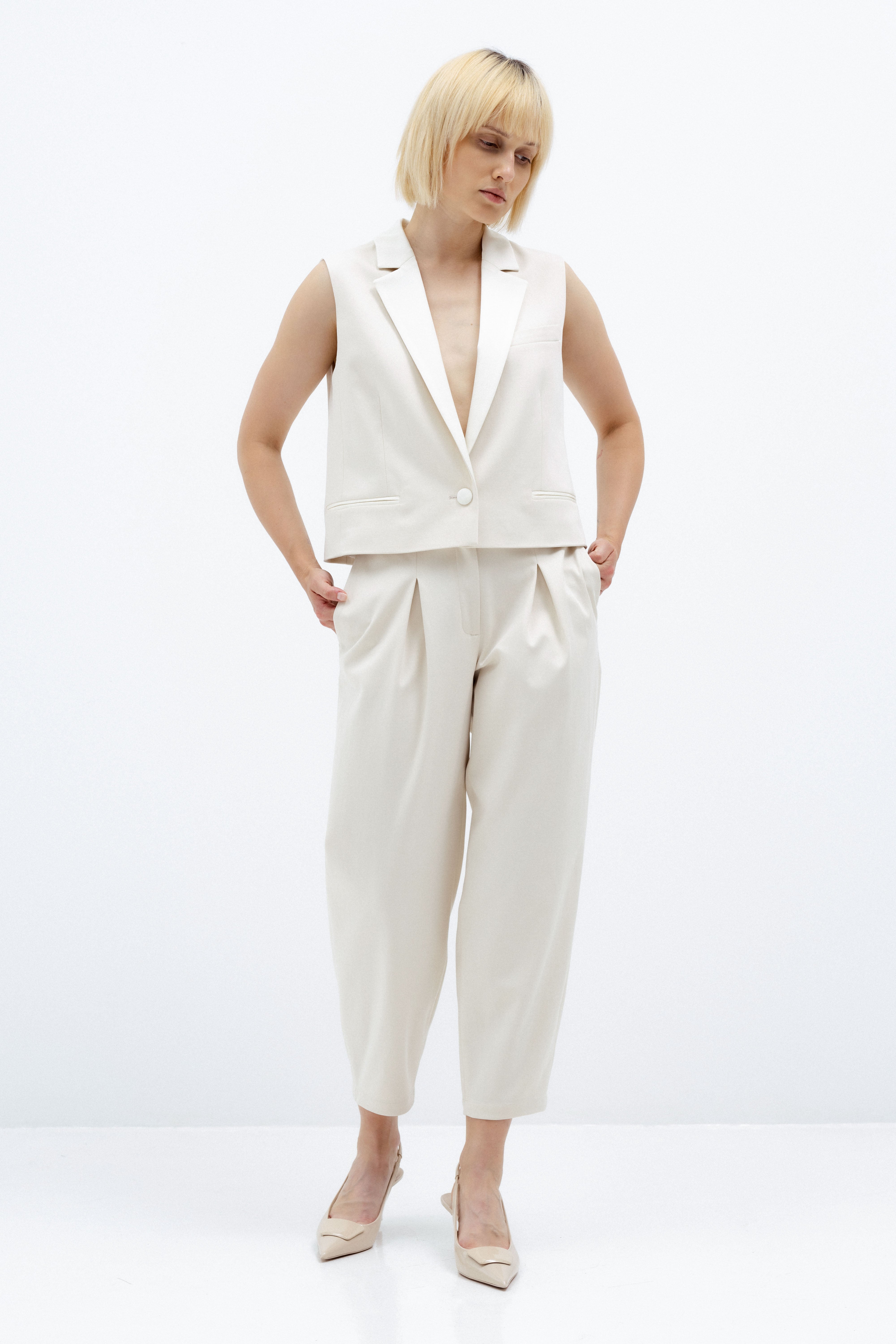 MILK-SHADE TAPERED TROUSERS