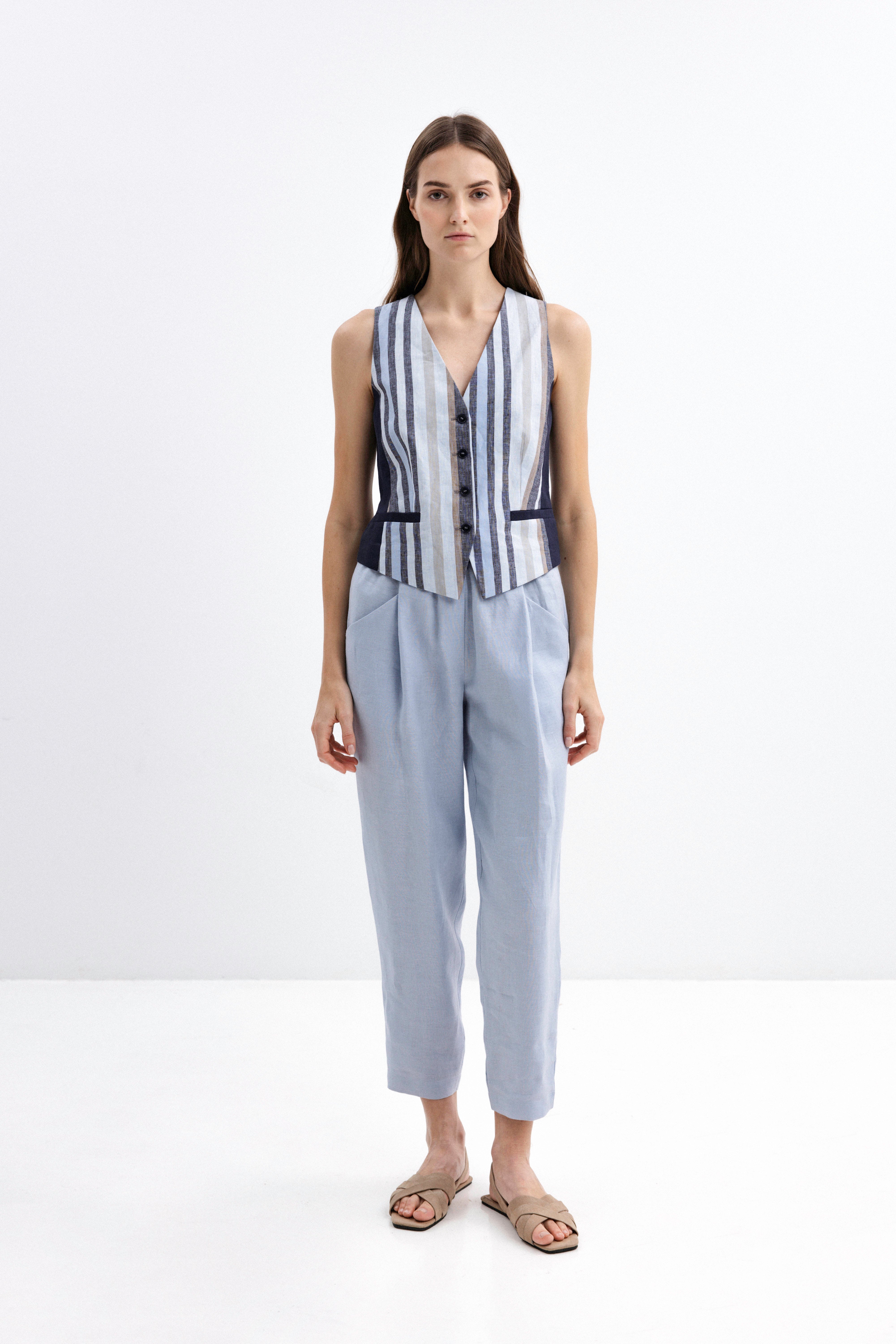 LIGHT BLUE LINEN JOGGER TROUSERS