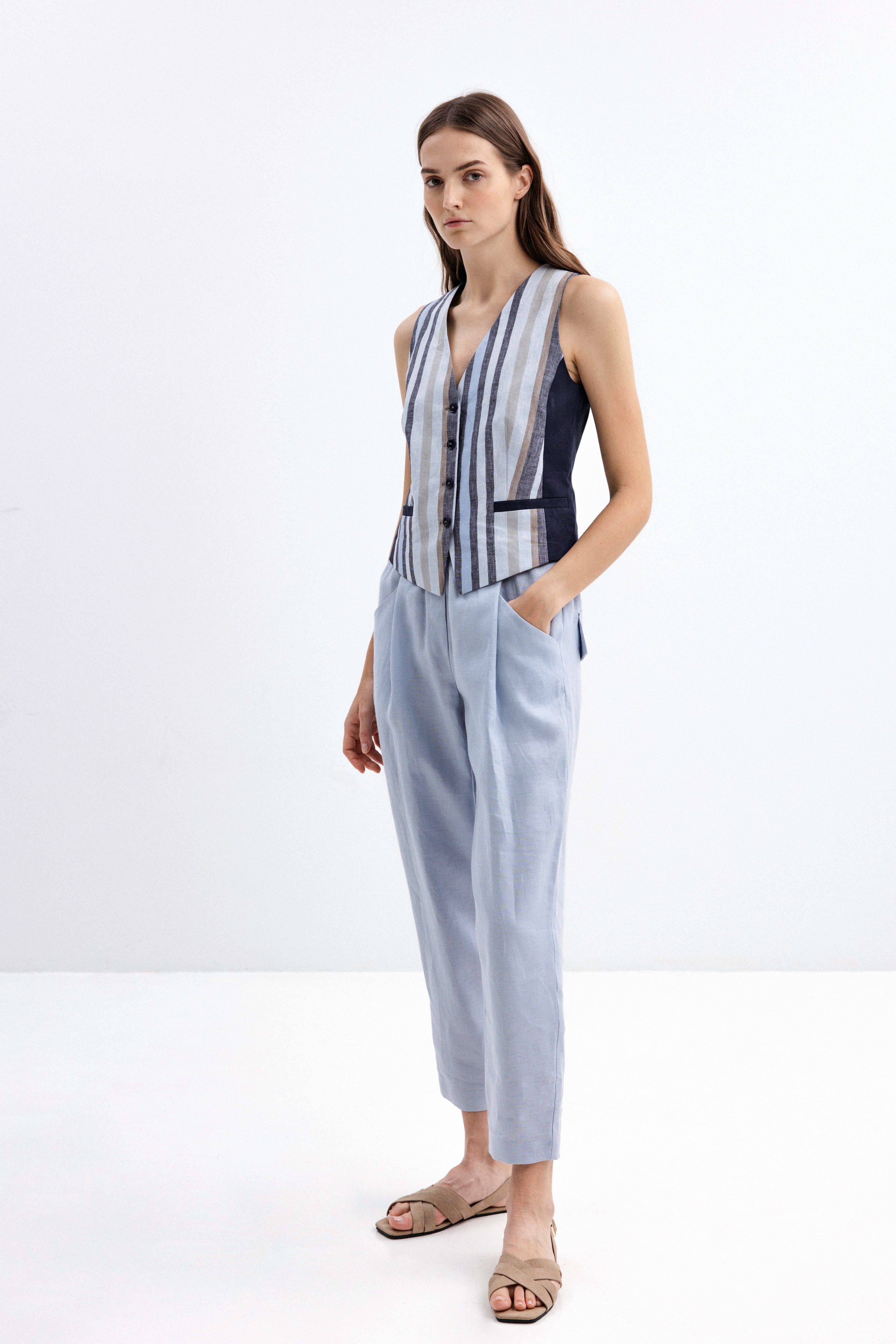 LIGHT BLUE LINEN JOGGER TROUSERS