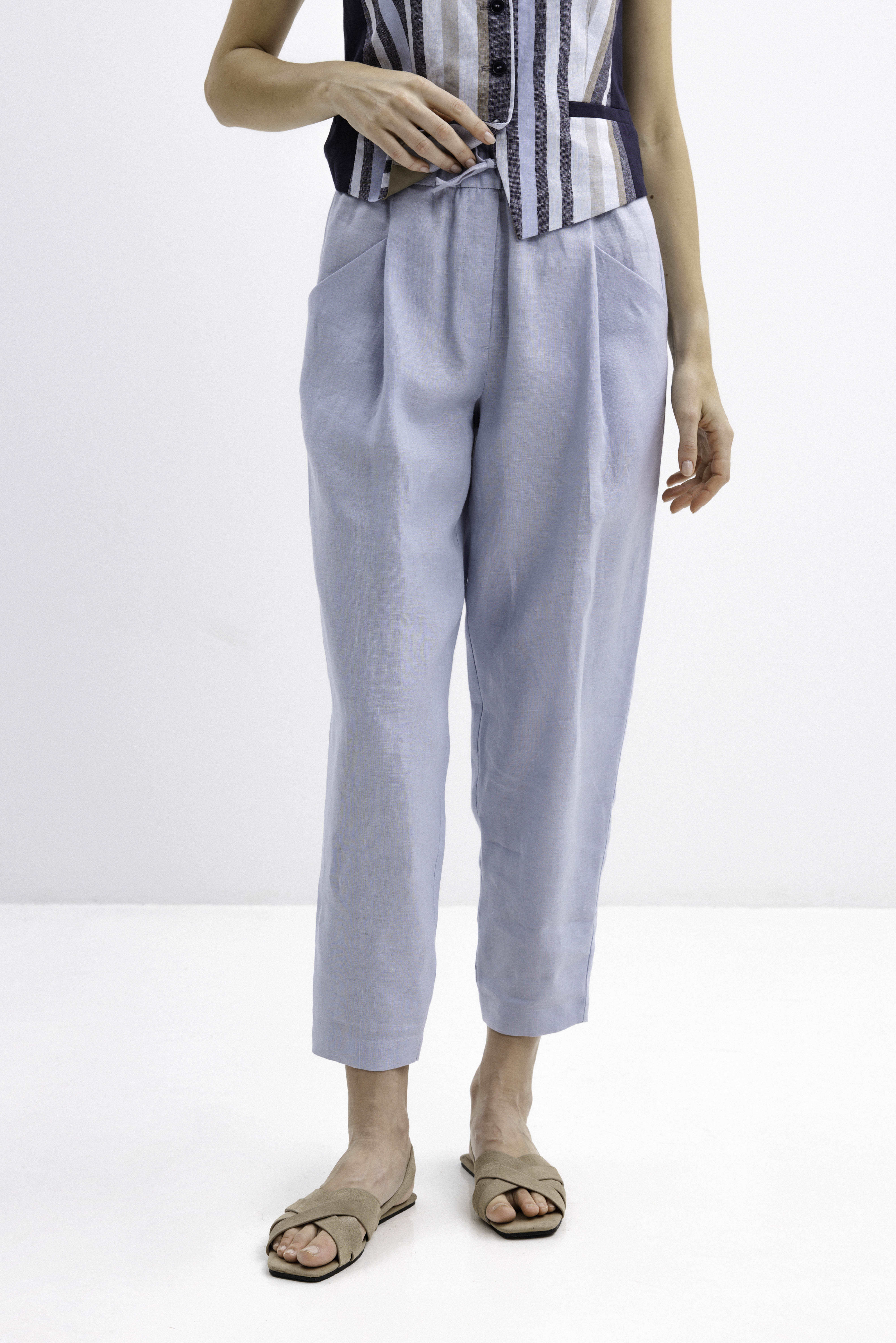 LIGHT BLUE LINEN JOGGER TROUSERS