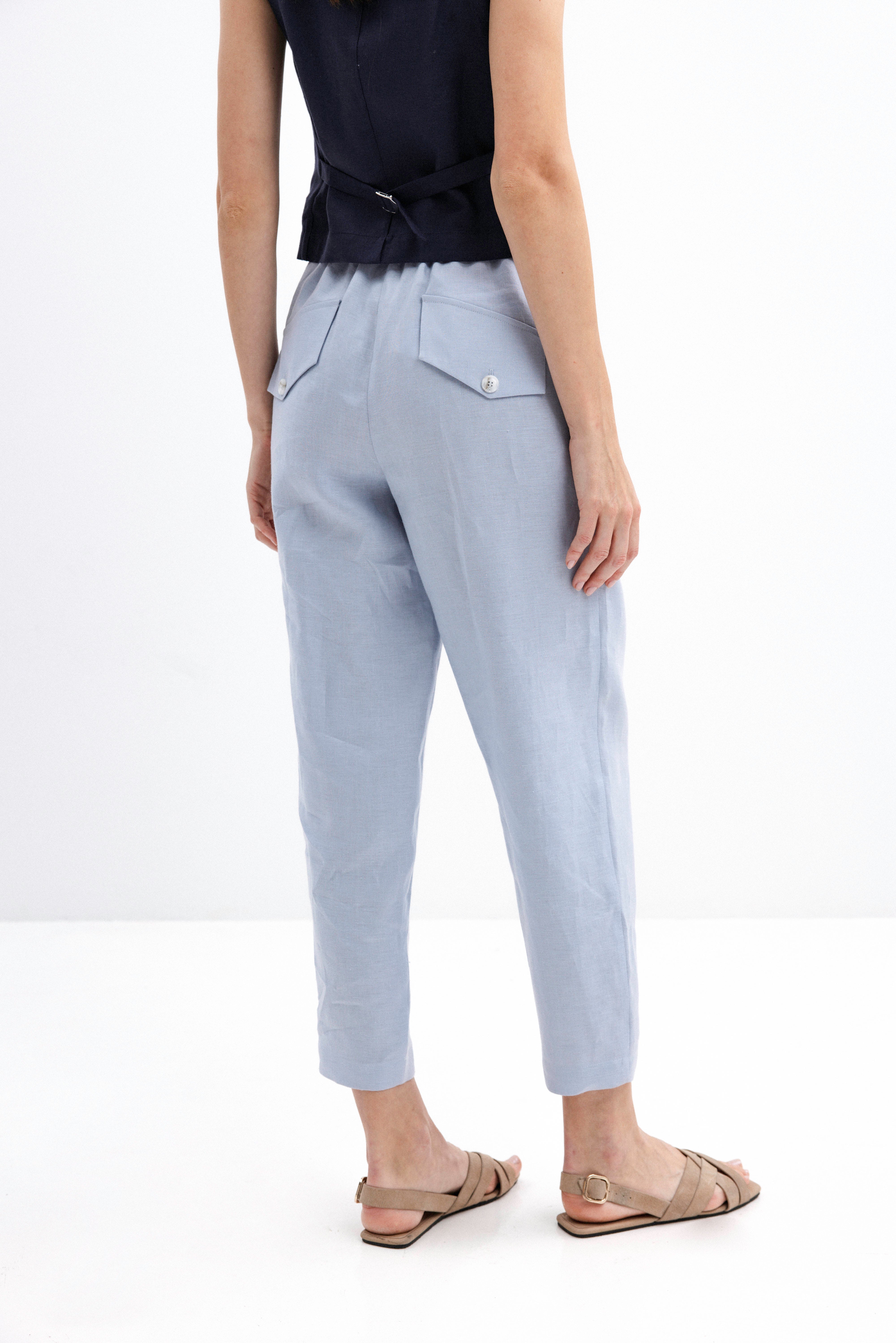 LIGHT BLUE LINEN JOGGER TROUSERS