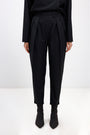 BLACK NAVY TAPERED DOUBLE-PLEAT TROUSERS